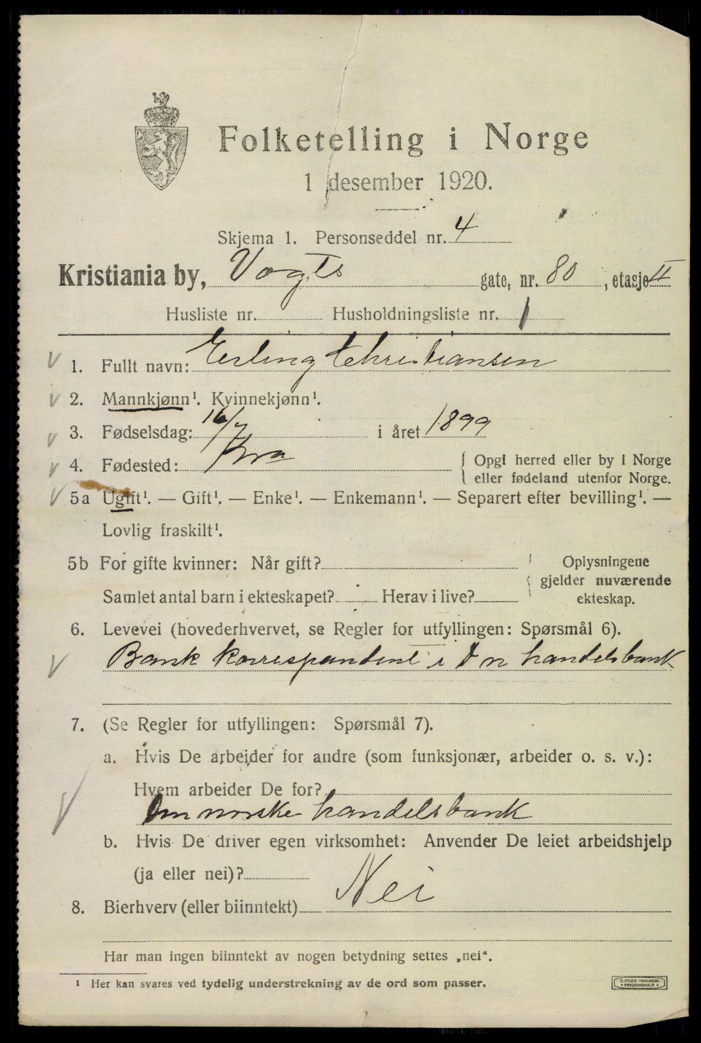 SAO, Folketelling 1920 for 0301 Kristiania kjøpstad, 1920, s. 643643