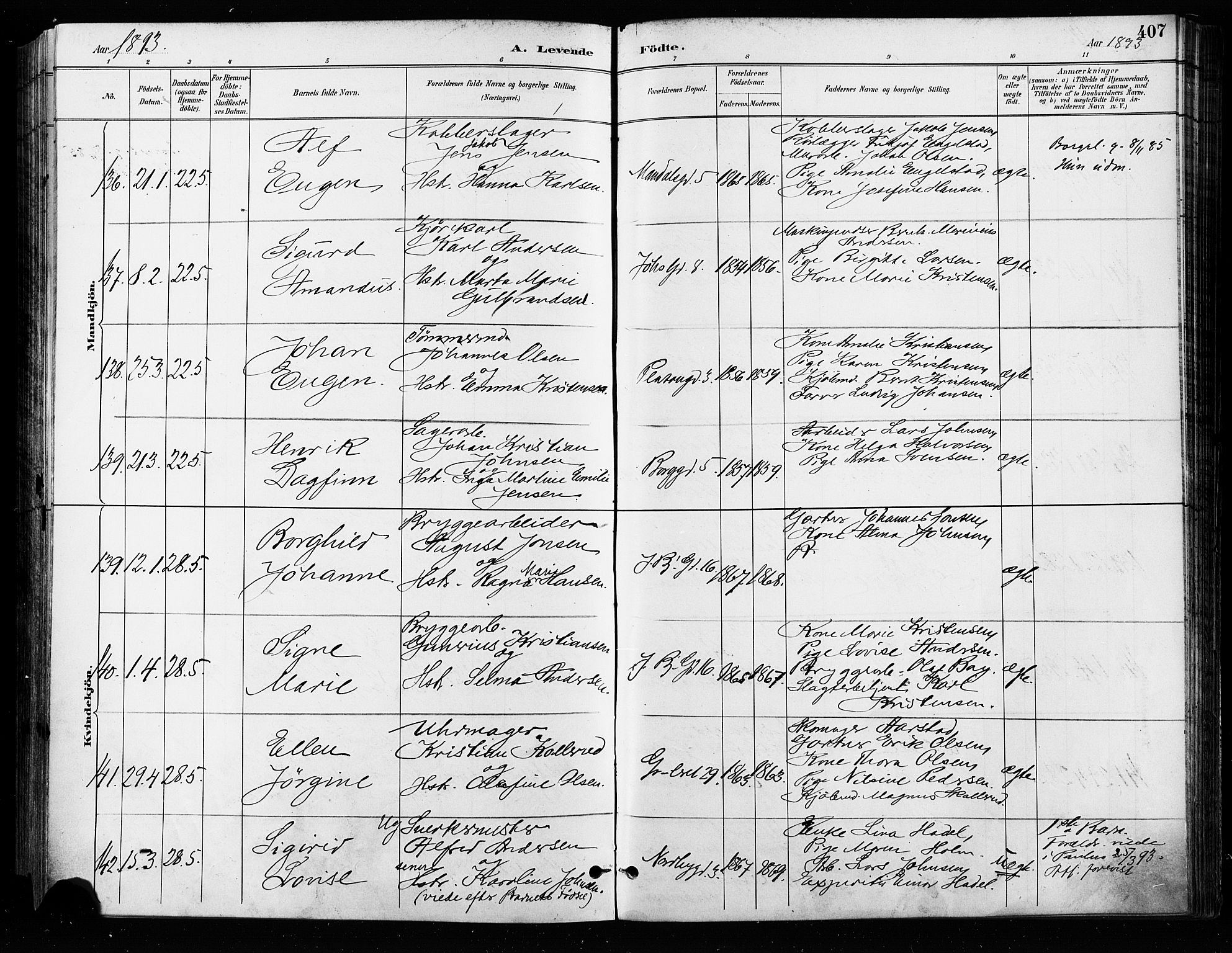 Grønland prestekontor Kirkebøker, AV/SAO-A-10848/F/Fa/L0009: Ministerialbok nr. 9, 1888-1893, s. 407