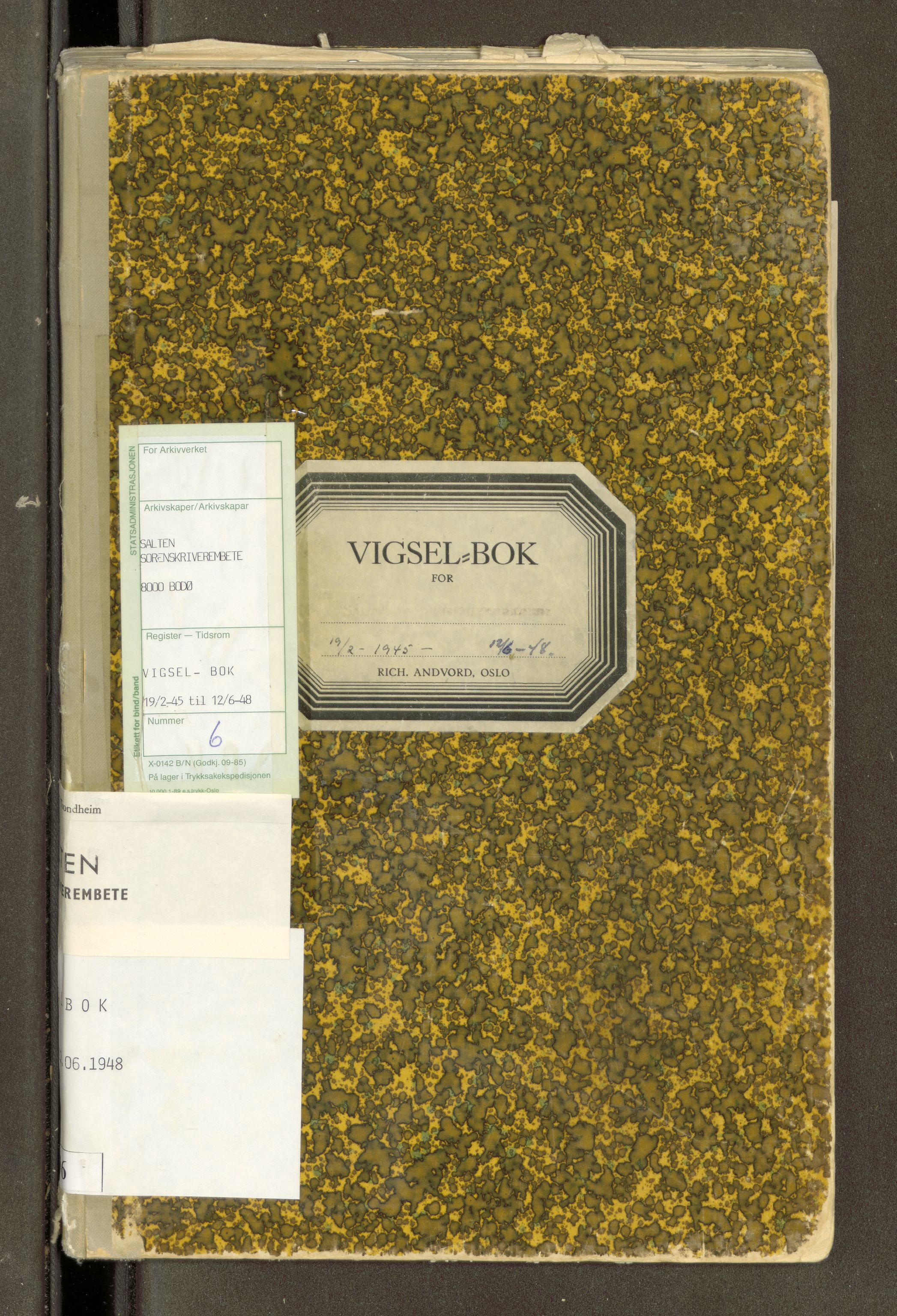 Salten sorenskriveri, AV/SAT-A-4578/1/6/6D/L0006: Vigselsbok, 1945-1948