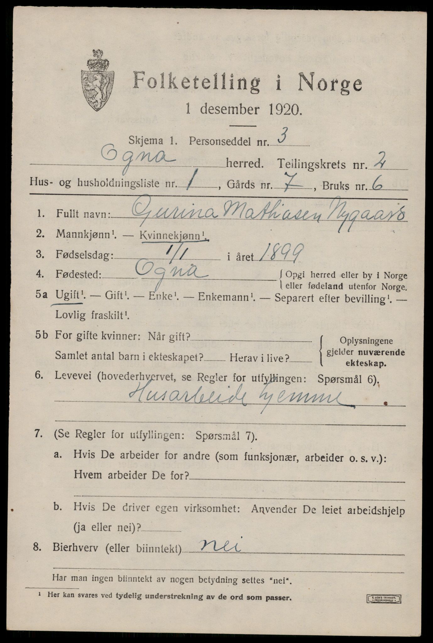 SAST, Folketelling 1920 for 1117 Ogna herred, 1920, s. 817