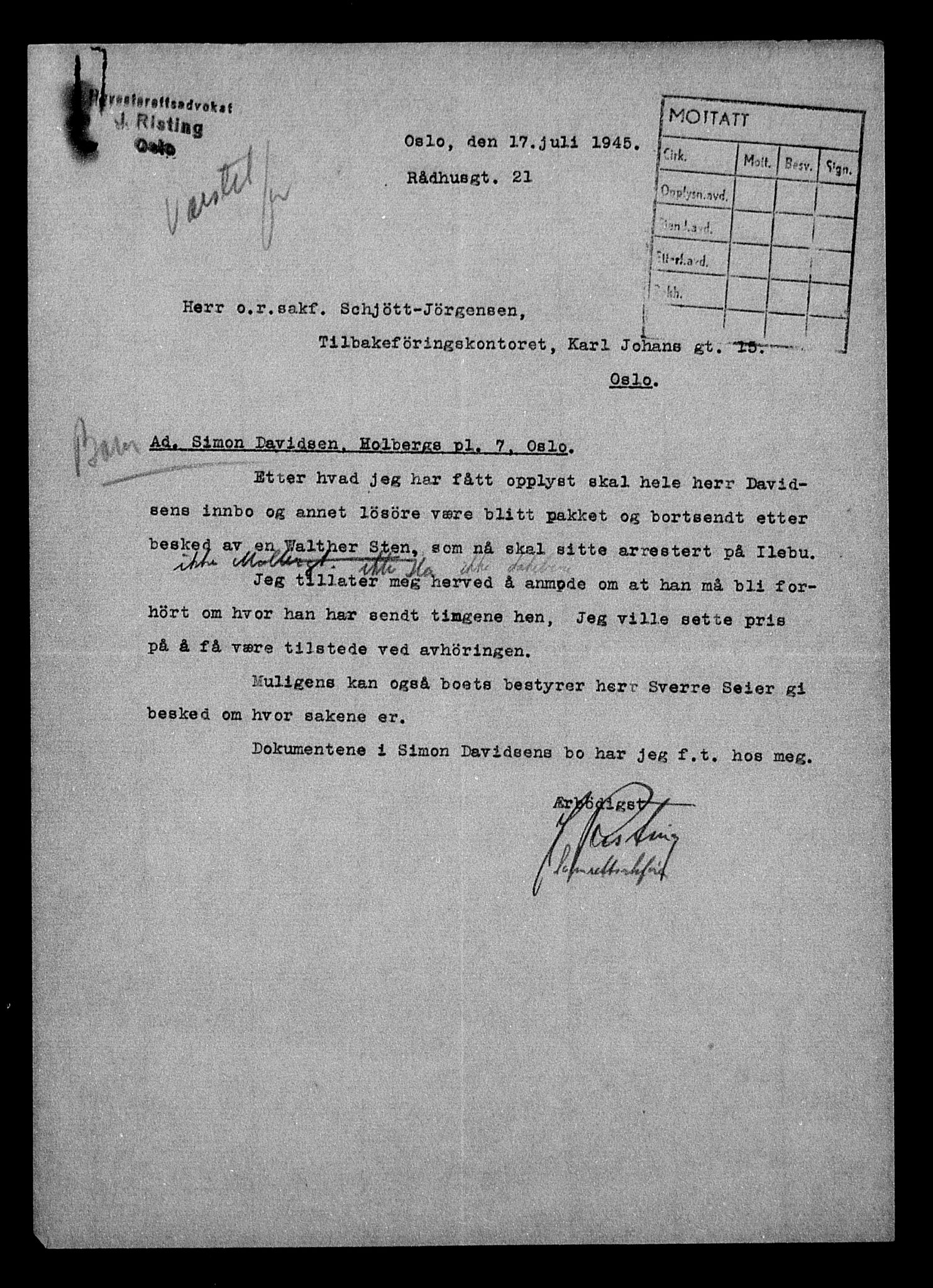 Justisdepartementet, Tilbakeføringskontoret for inndratte formuer, AV/RA-S-1564/H/Hc/Hcc/L0930: --, 1945-1947, s. 42