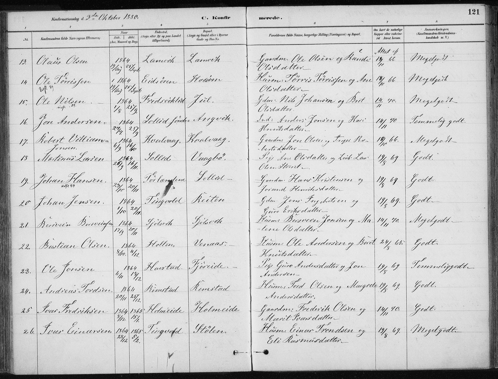 Ministerialprotokoller, klokkerbøker og fødselsregistre - Møre og Romsdal, AV/SAT-A-1454/586/L0987: Ministerialbok nr. 586A13, 1879-1892, s. 121