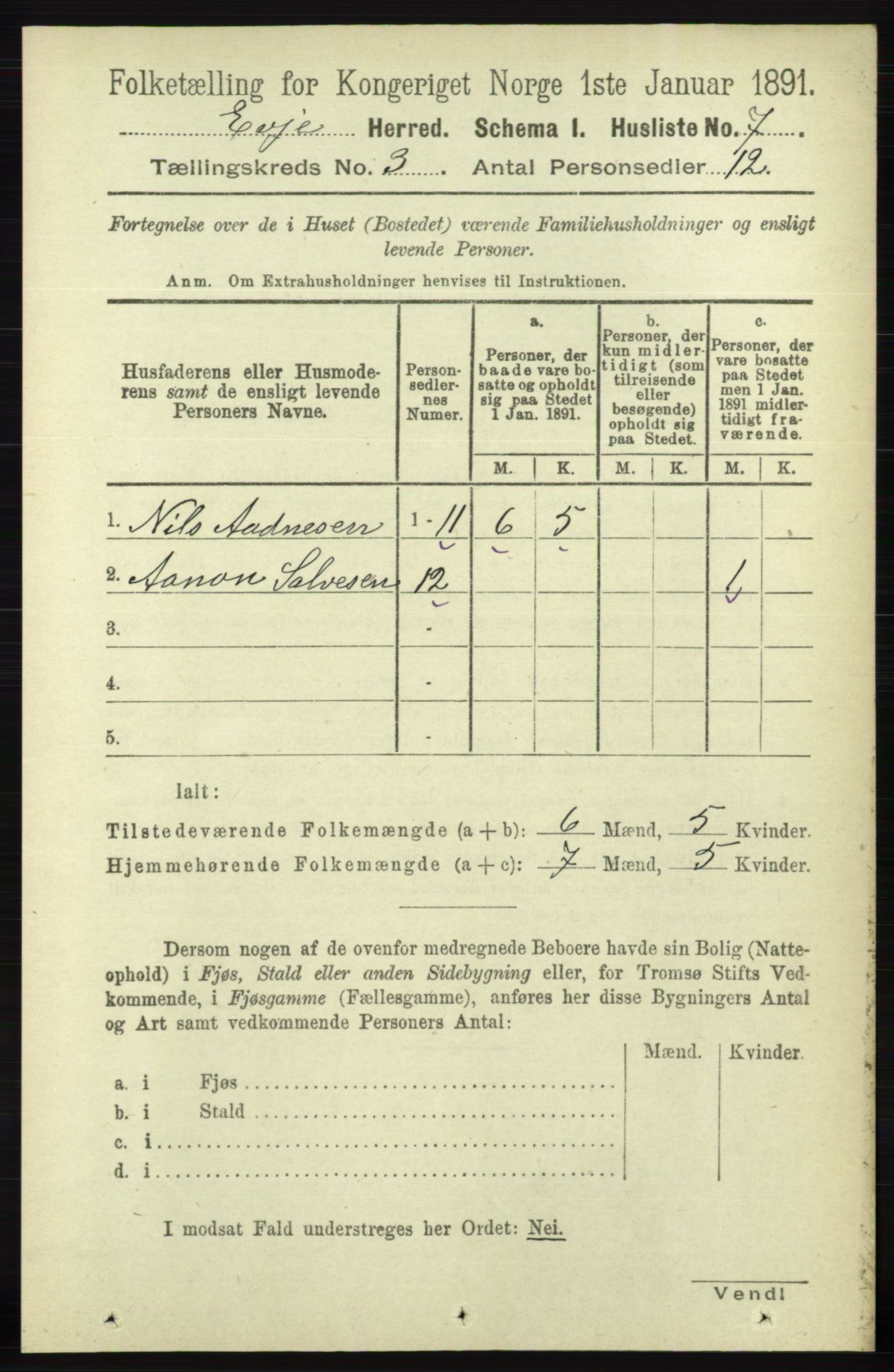 RA, Folketelling 1891 for 0937 Evje herred, 1891, s. 622