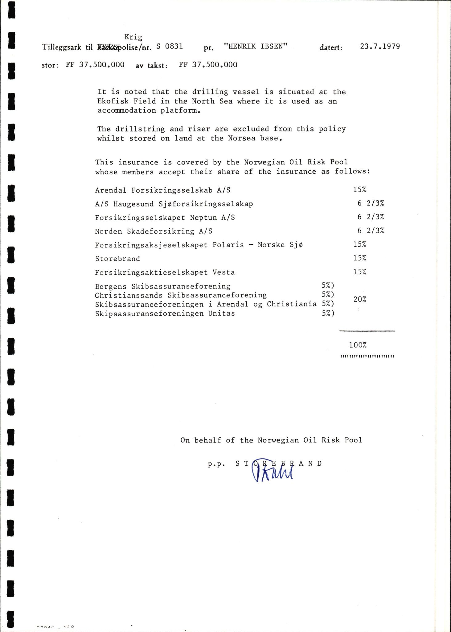 Pa 1503 - Stavanger Drilling AS, AV/SAST-A-101906/2/E/Ec/Eca/L0010: Forsikring, 1976-1983