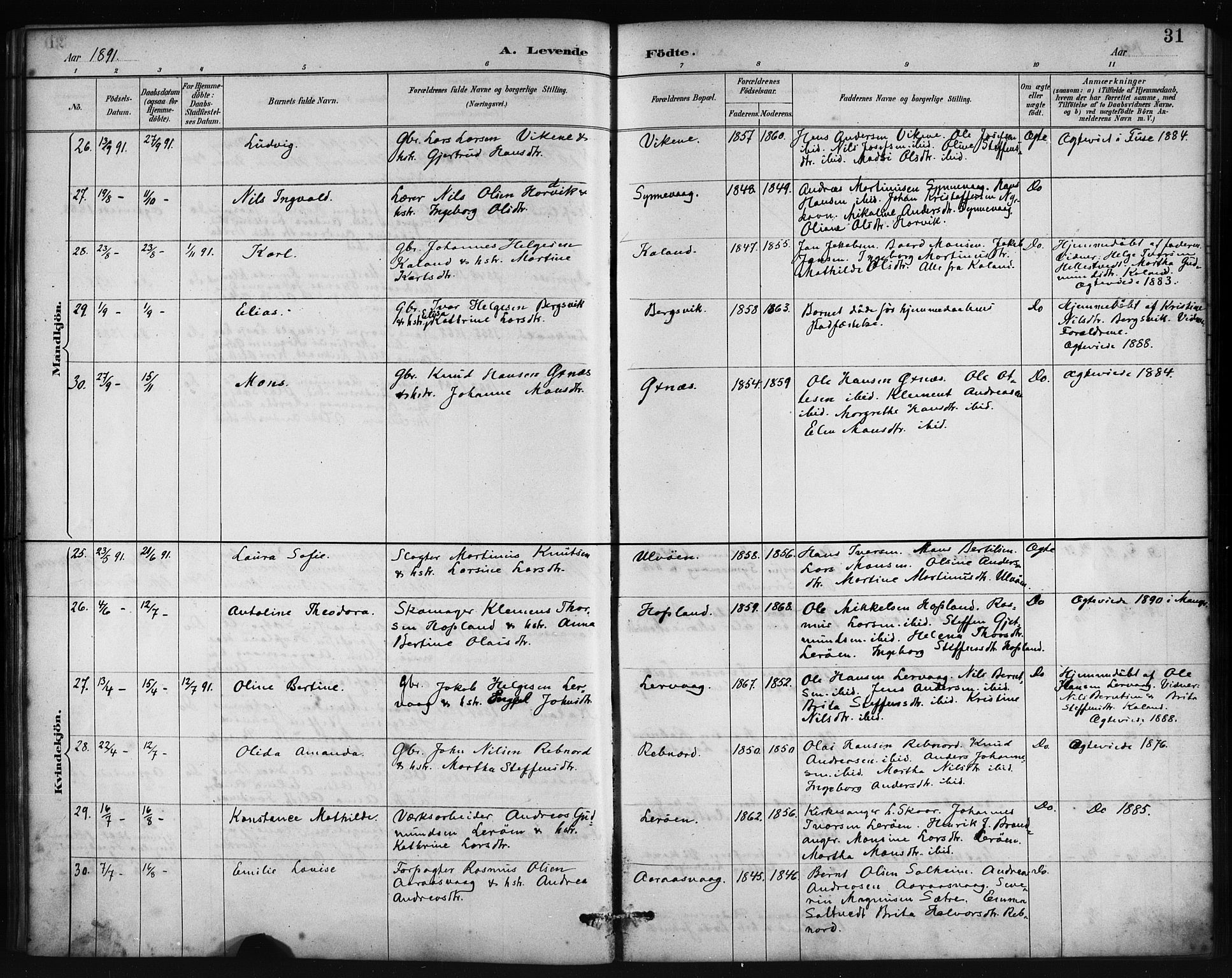 Lindås Sokneprestembete, AV/SAB-A-76701/H/Haa/Haac/L0001: Ministerialbok nr. C 1, 1886-1896, s. 31