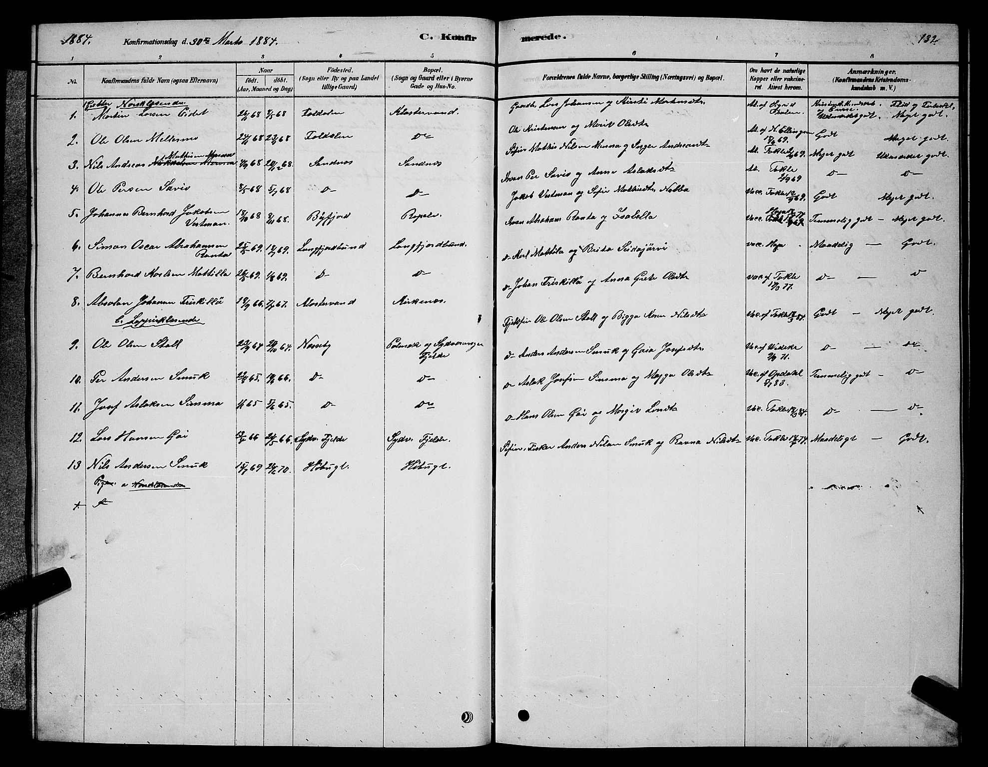 Sør-Varanger sokneprestkontor, AV/SATØ-S-1331/H/Hb/L0003klokker: Klokkerbok nr. 3, 1878-1891, s. 132