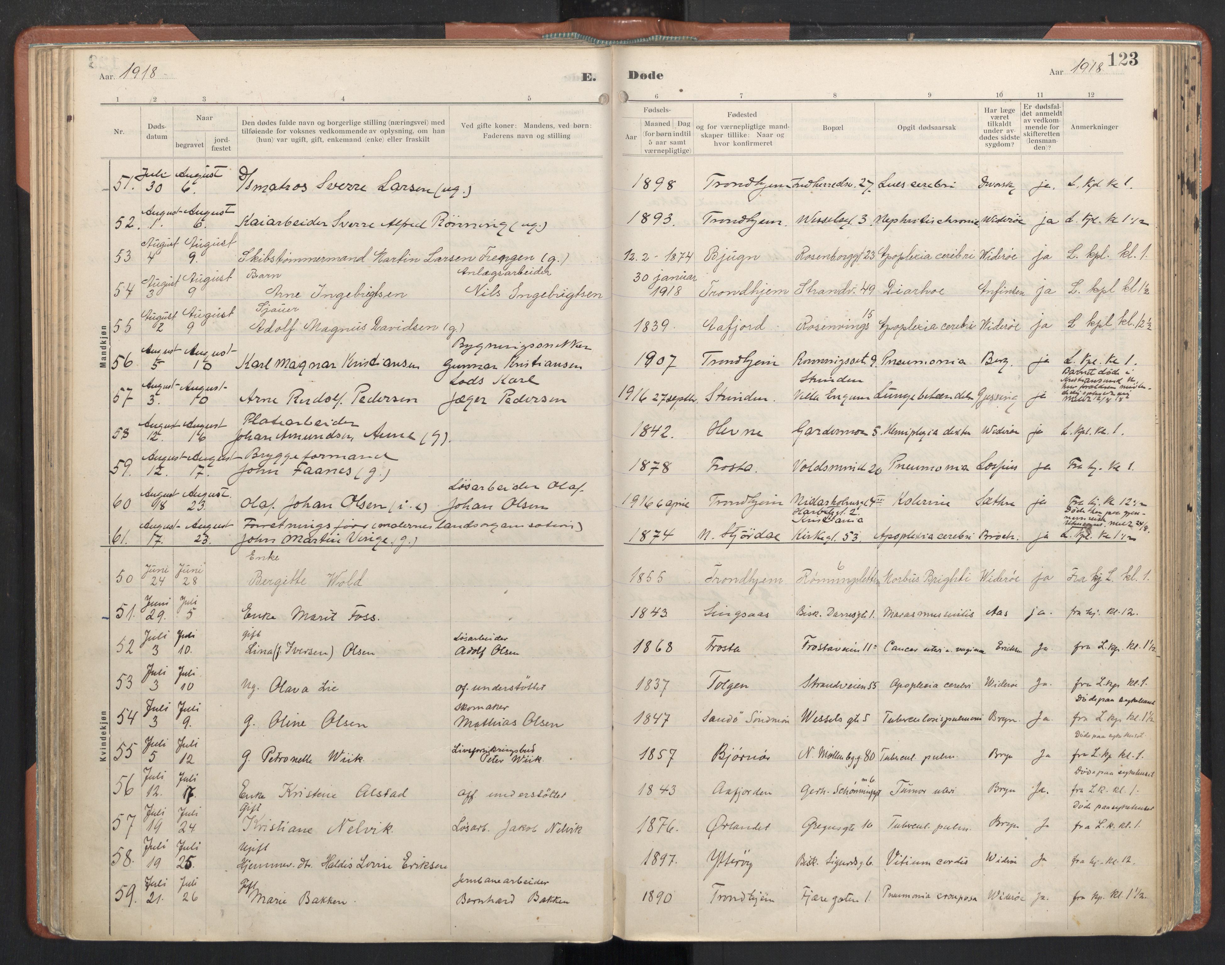 Ministerialprotokoller, klokkerbøker og fødselsregistre - Sør-Trøndelag, SAT/A-1456/605/L0245: Ministerialbok nr. 605A07, 1916-1938, s. 123