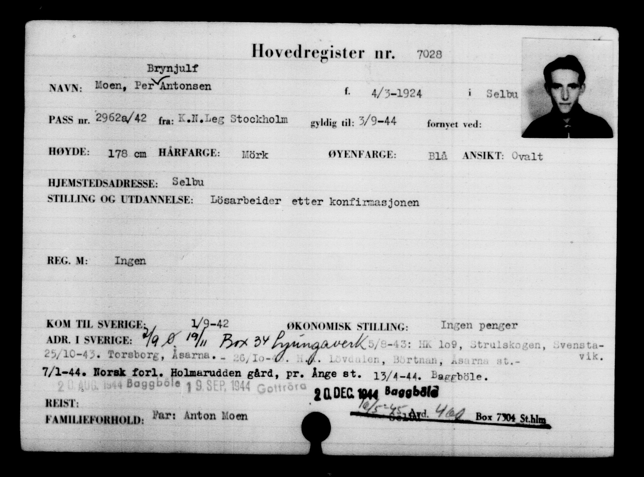 Utenriksstasjonene, Legasjonen i Stockholm, Flyktningkontoret, AV/RA-S-6753/V/Va/L0005: Kjesäterkartoteket, flyktninger med registreringsnr. 6600-9417, 1940-1945, s. 514