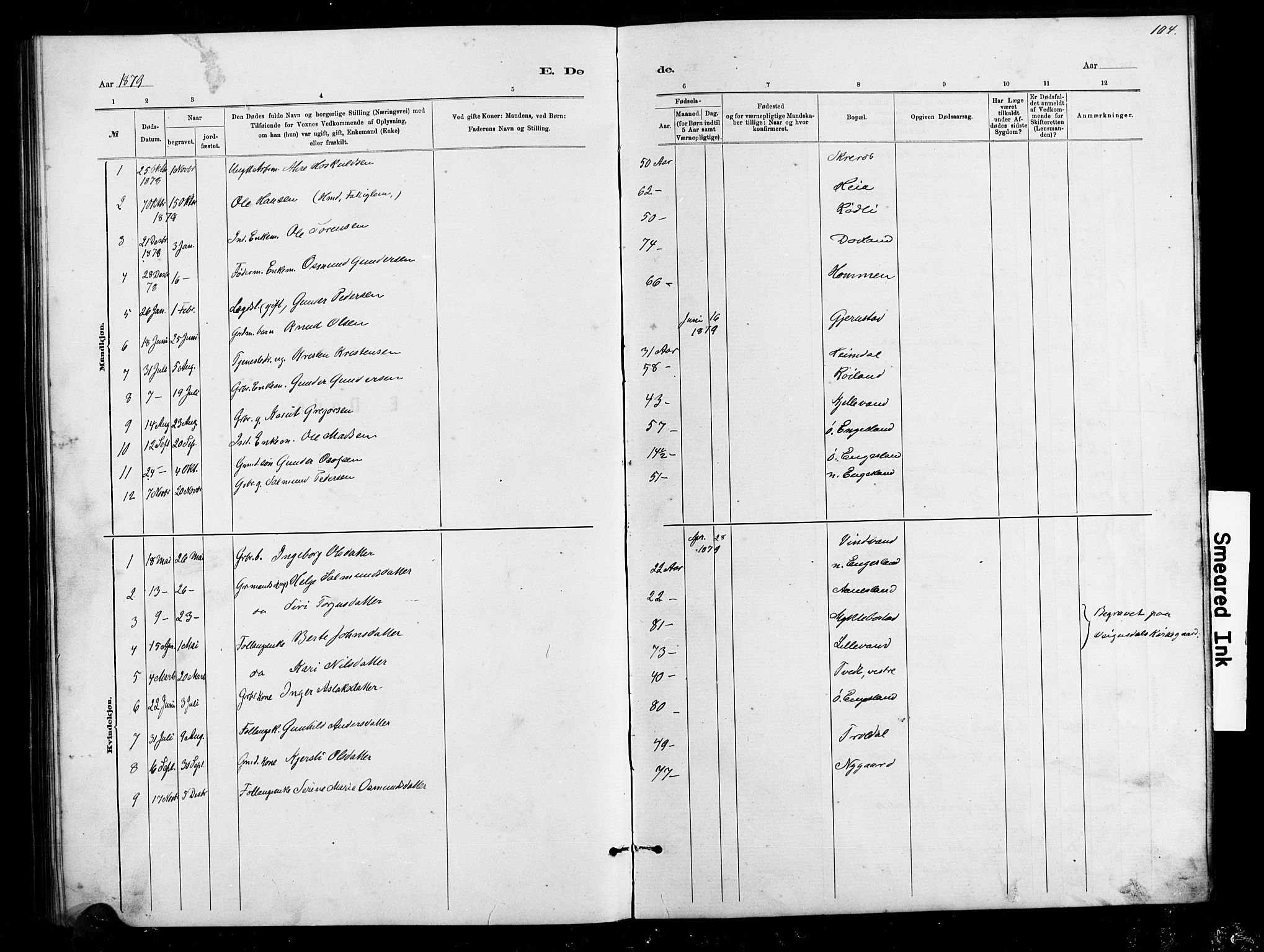 Herefoss sokneprestkontor, SAK/1111-0019/F/Fb/Fbb/L0002: Klokkerbok nr. B 2, 1879-1894, s. 104