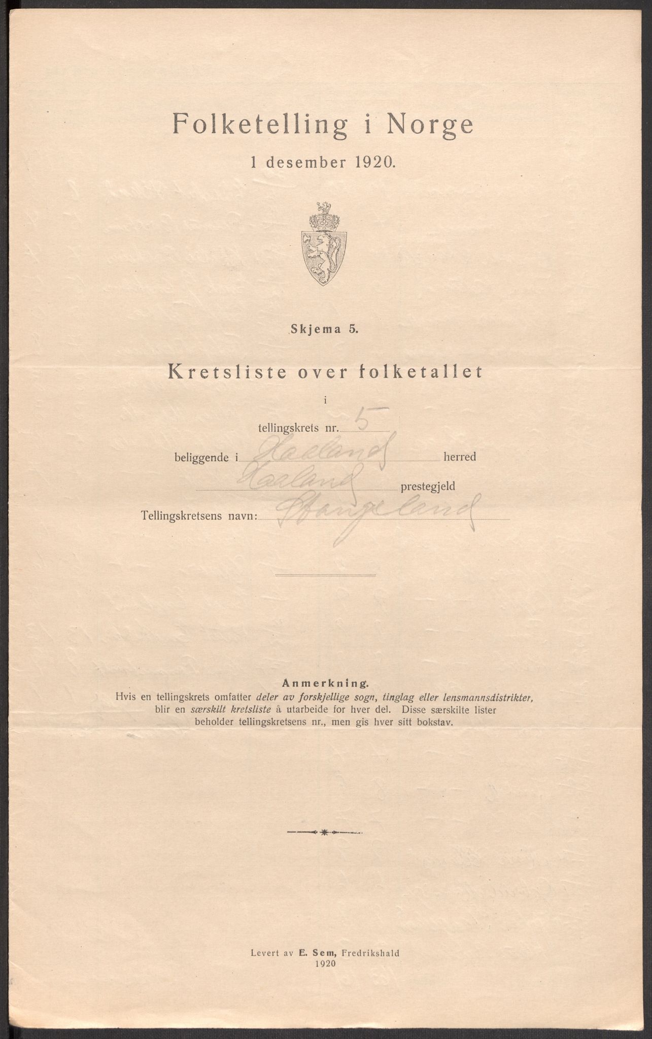 SAST, Folketelling 1920 for 1124 Håland herred, 1920, s. 21