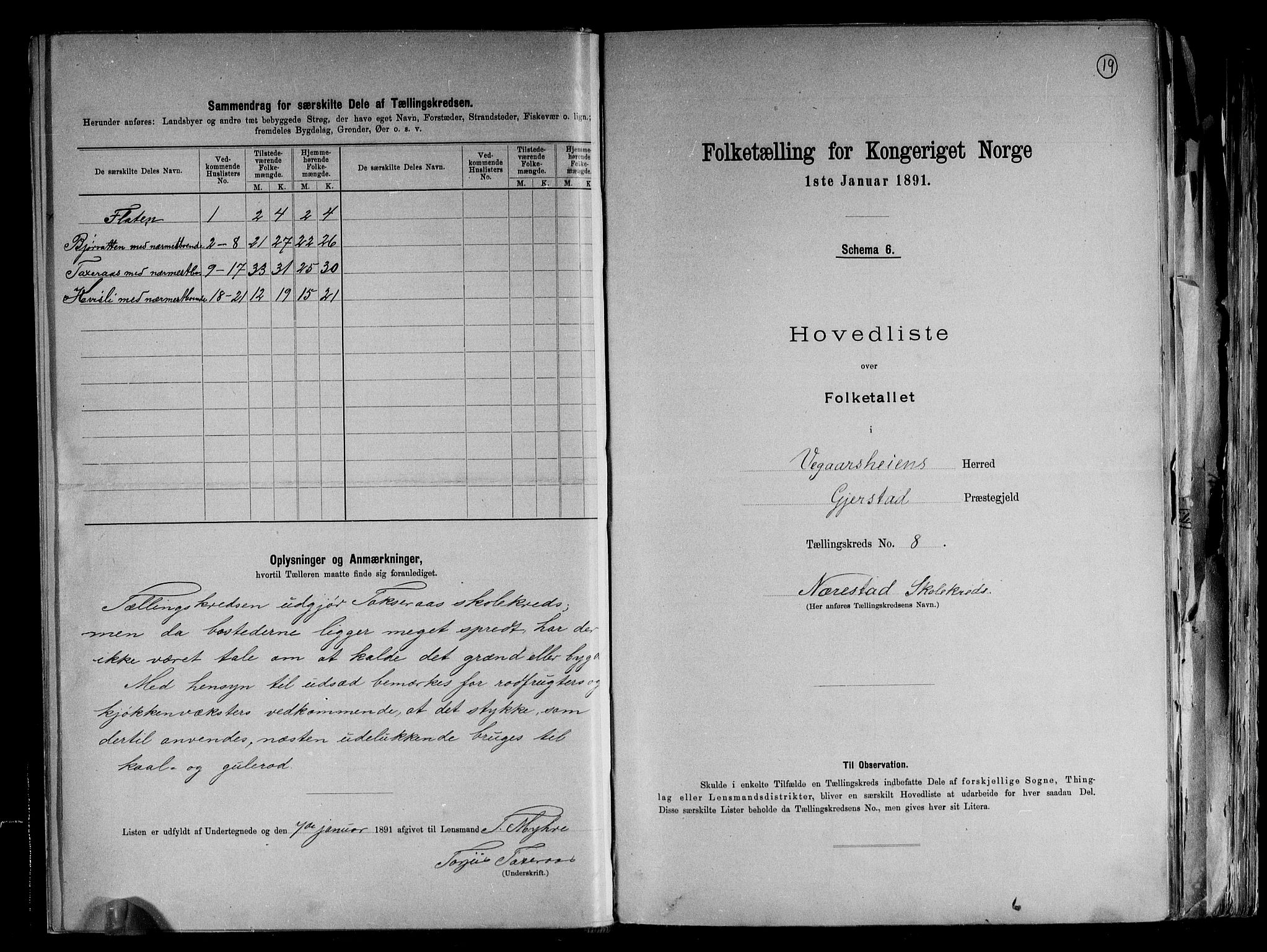 RA, Folketelling 1891 for 0912 Vegårshei herred, 1891, s. 19