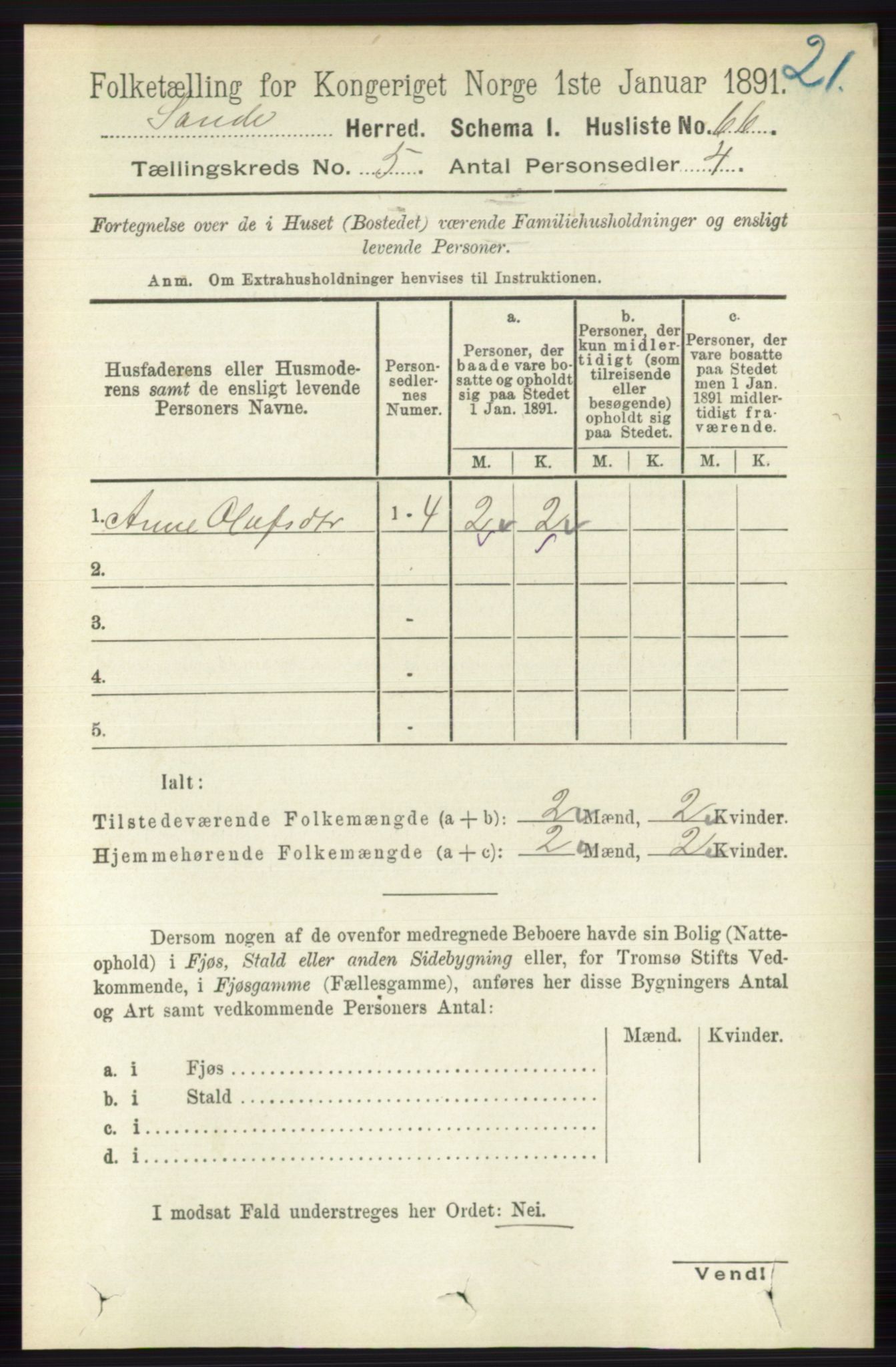 RA, Folketelling 1891 for 0713 Sande herred, 1891, s. 2125