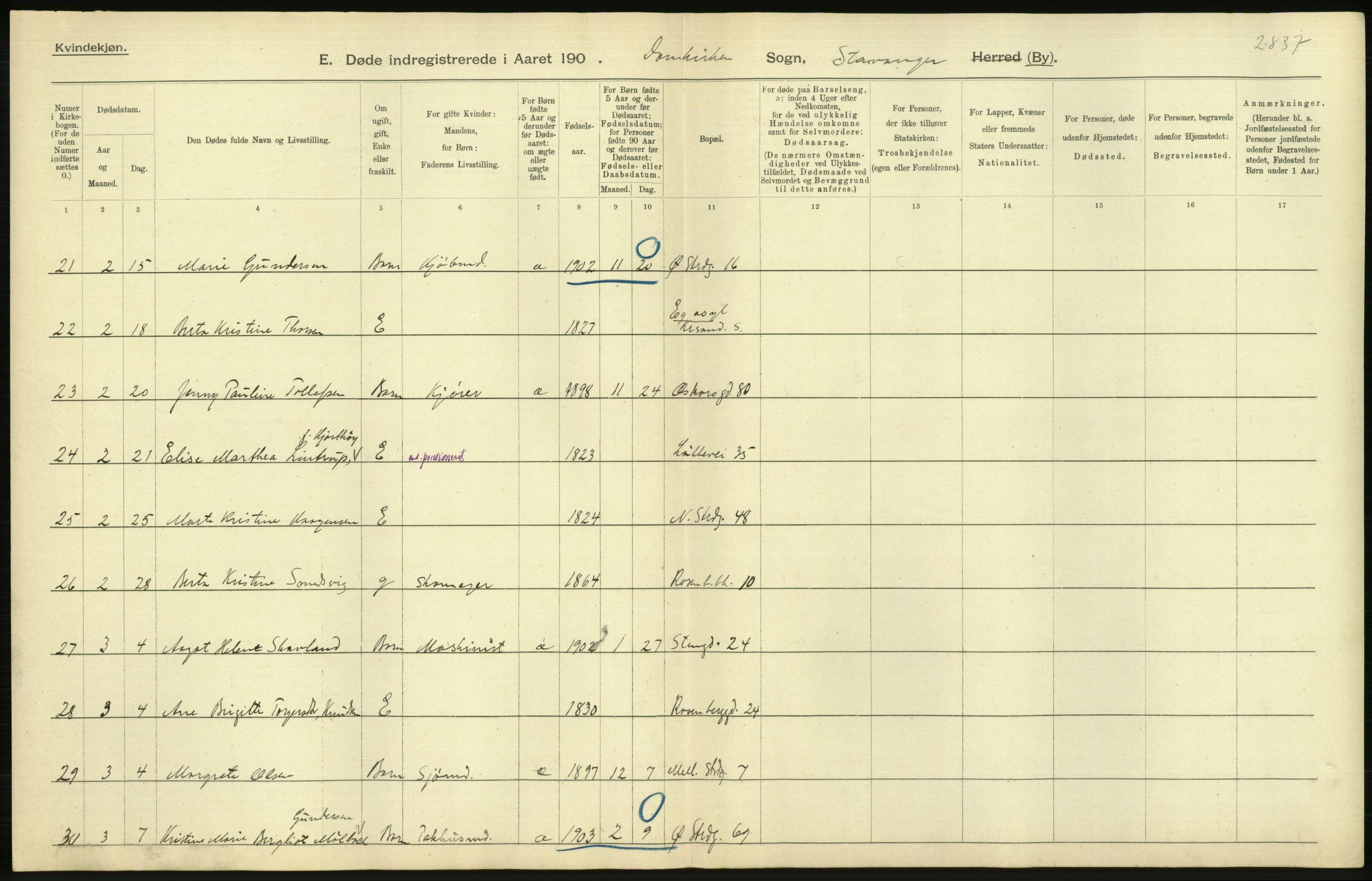 Statistisk sentralbyrå, Sosiodemografiske emner, Befolkning, AV/RA-S-2228/D/Df/Dfa/Dfaa/L0012: Stavanger amt: Fødte, gifte, døde, 1903, s. 836