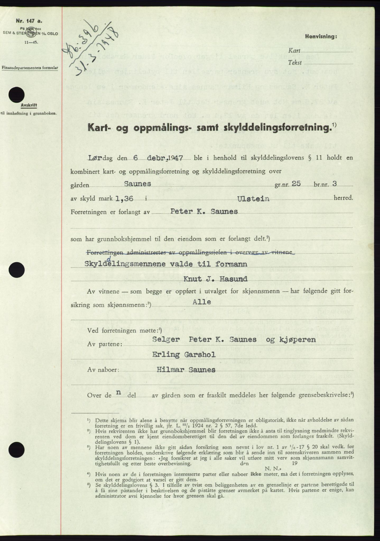 Søre Sunnmøre sorenskriveri, AV/SAT-A-4122/1/2/2C/L0082: Pantebok nr. 8A, 1948-1948, Dagboknr: 396/1948