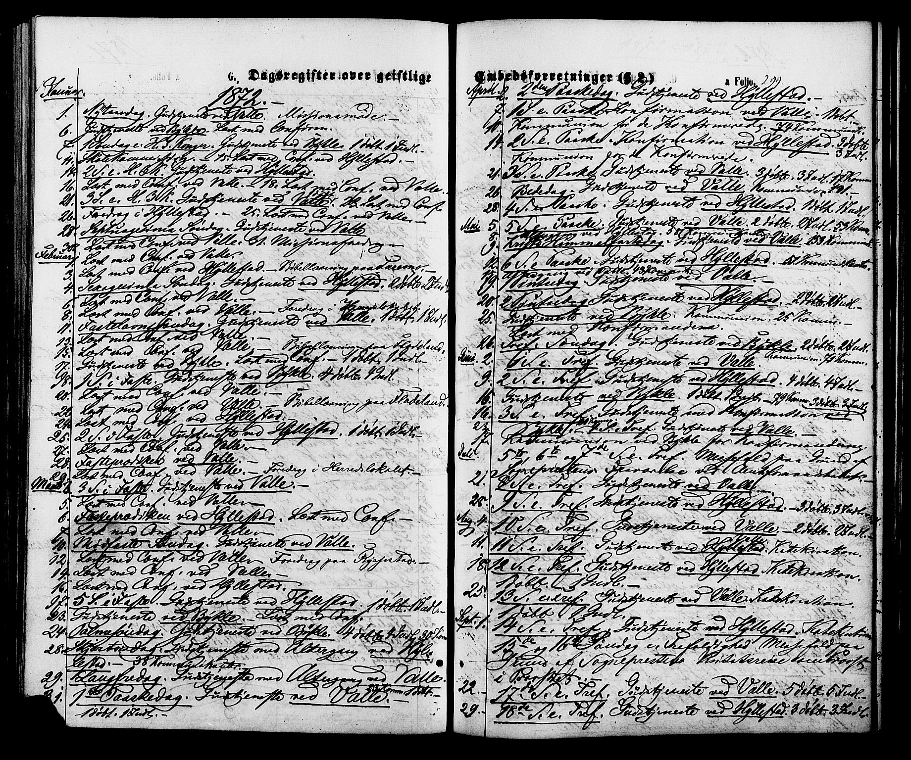 Valle sokneprestkontor, AV/SAK-1111-0044/F/Fa/Fac/L0008: Ministerialbok nr. A 8, 1868-1882, s. 299
