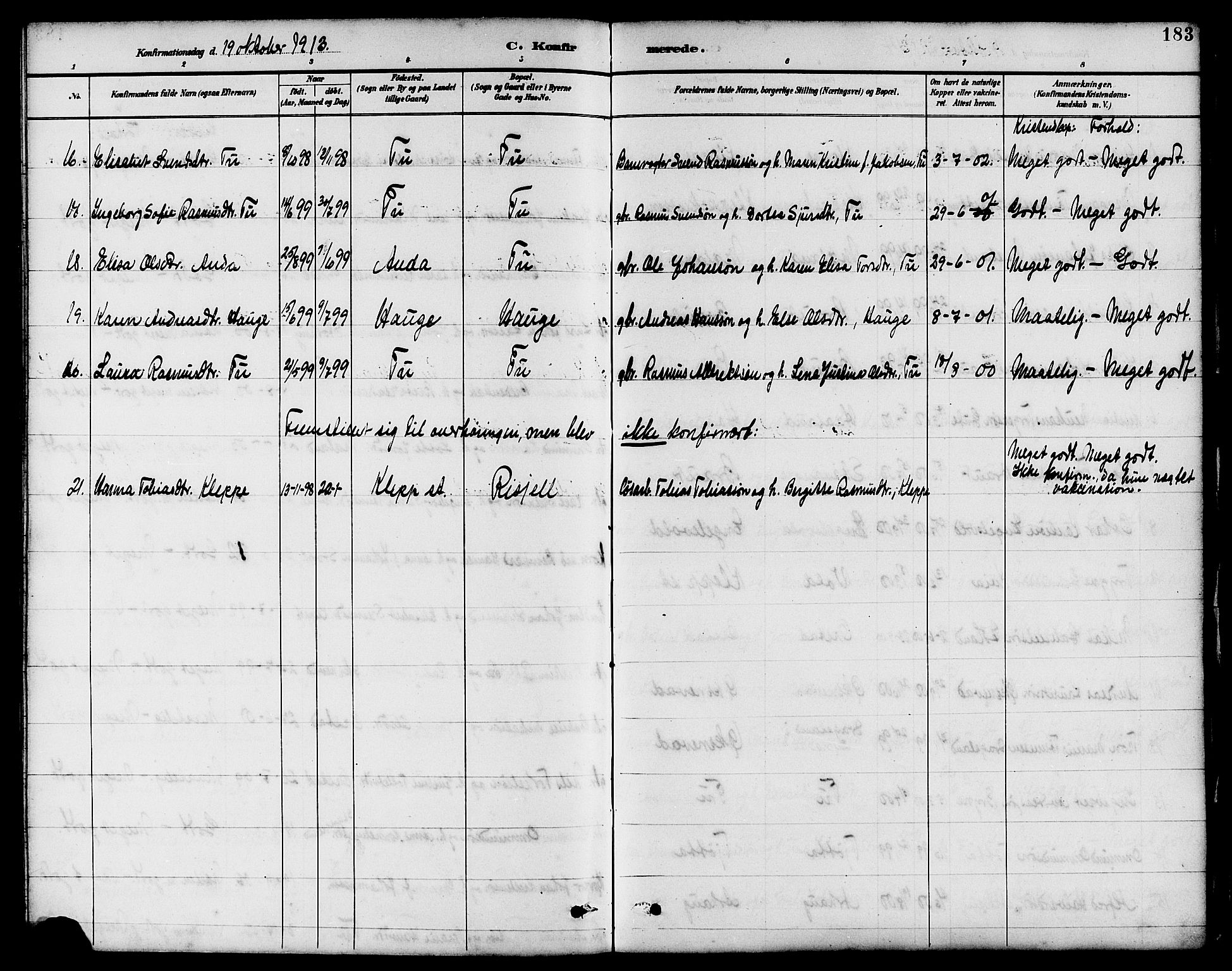 Klepp sokneprestkontor, AV/SAST-A-101803/001/3/30BB/L0004: Klokkerbok nr. B 4, 1889-1914, s. 183