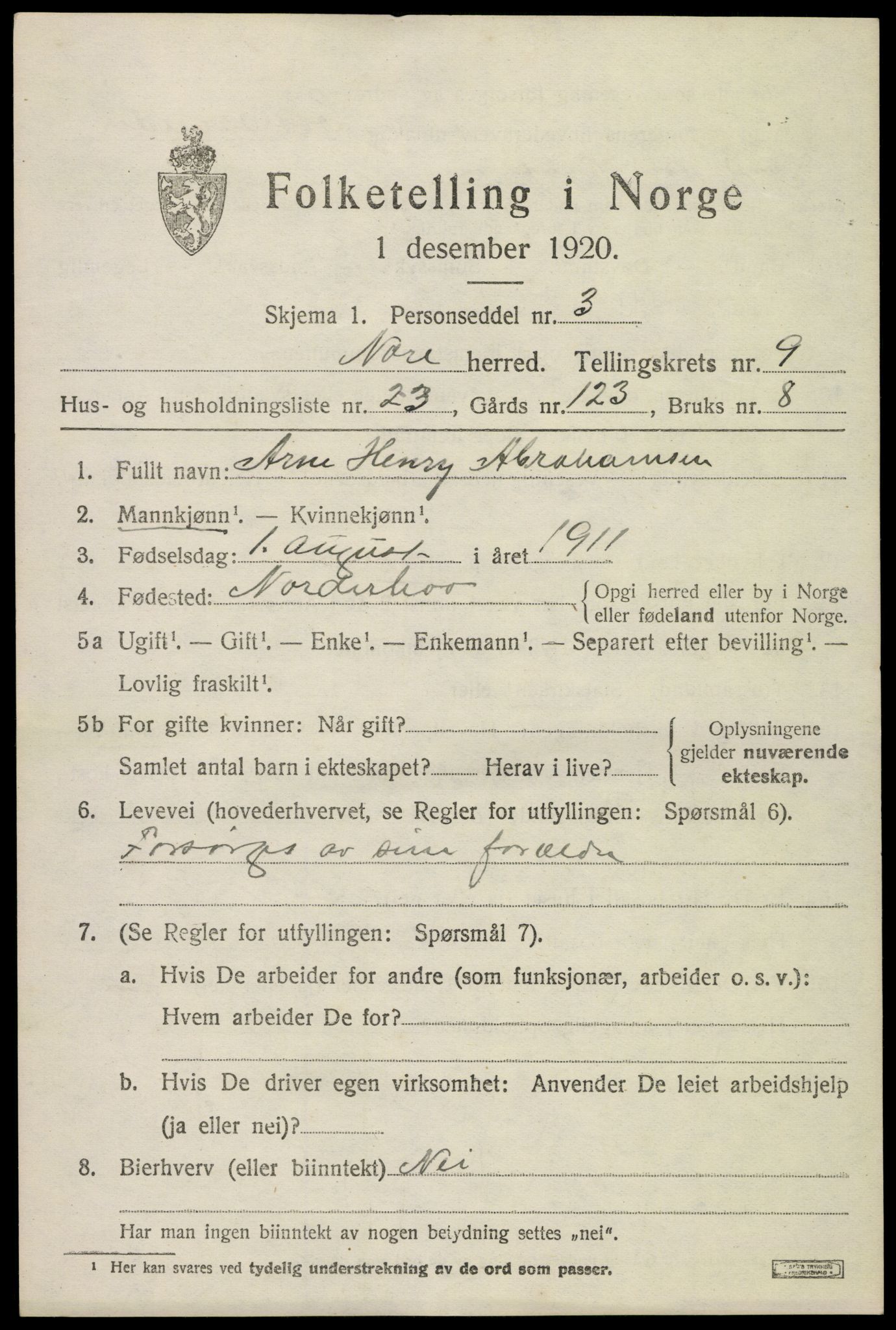 SAKO, Folketelling 1920 for 0633 Nore herred, 1920, s. 5030