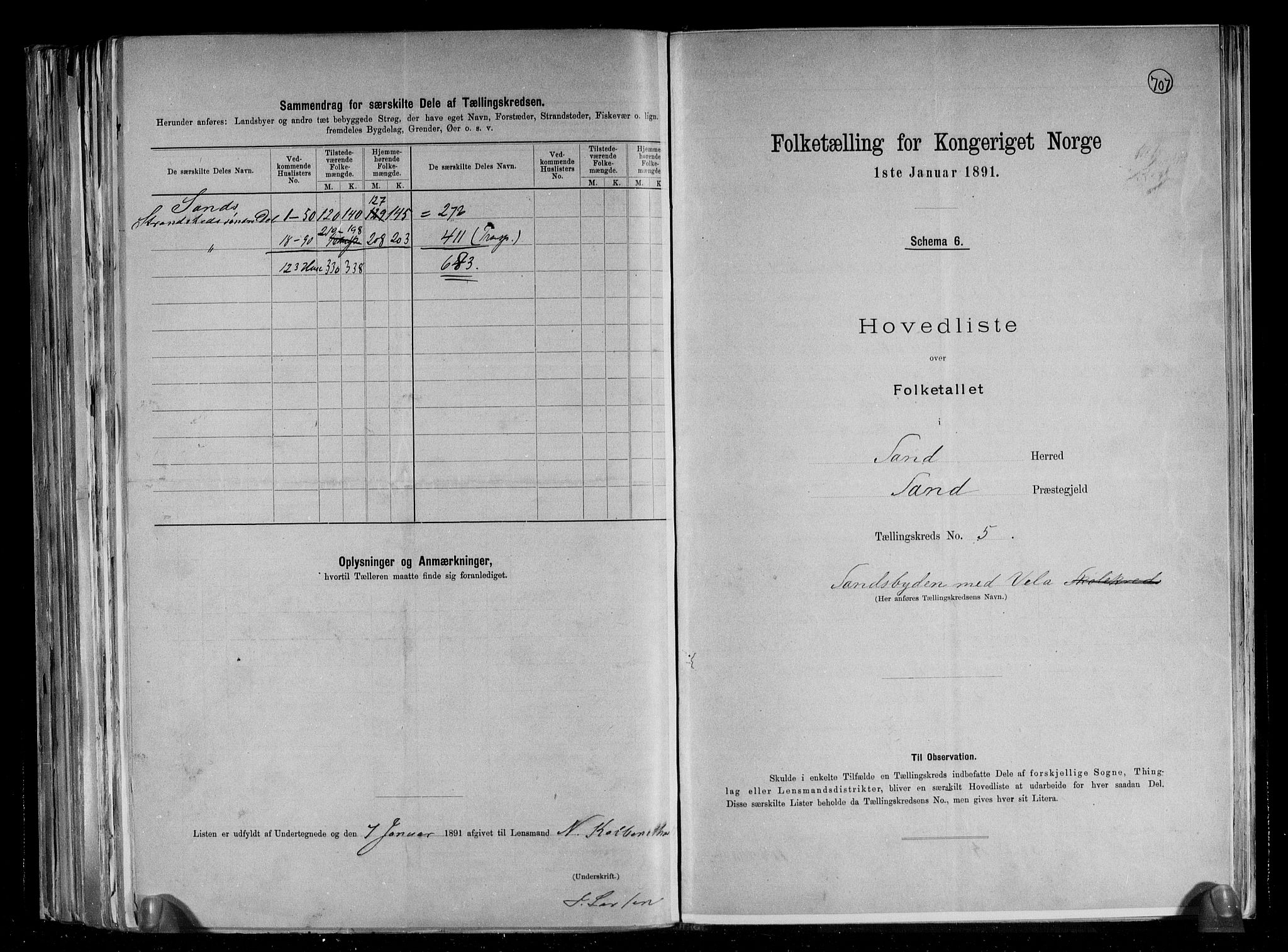 RA, Folketelling 1891 for 1136 Sand herred, 1891, s. 12