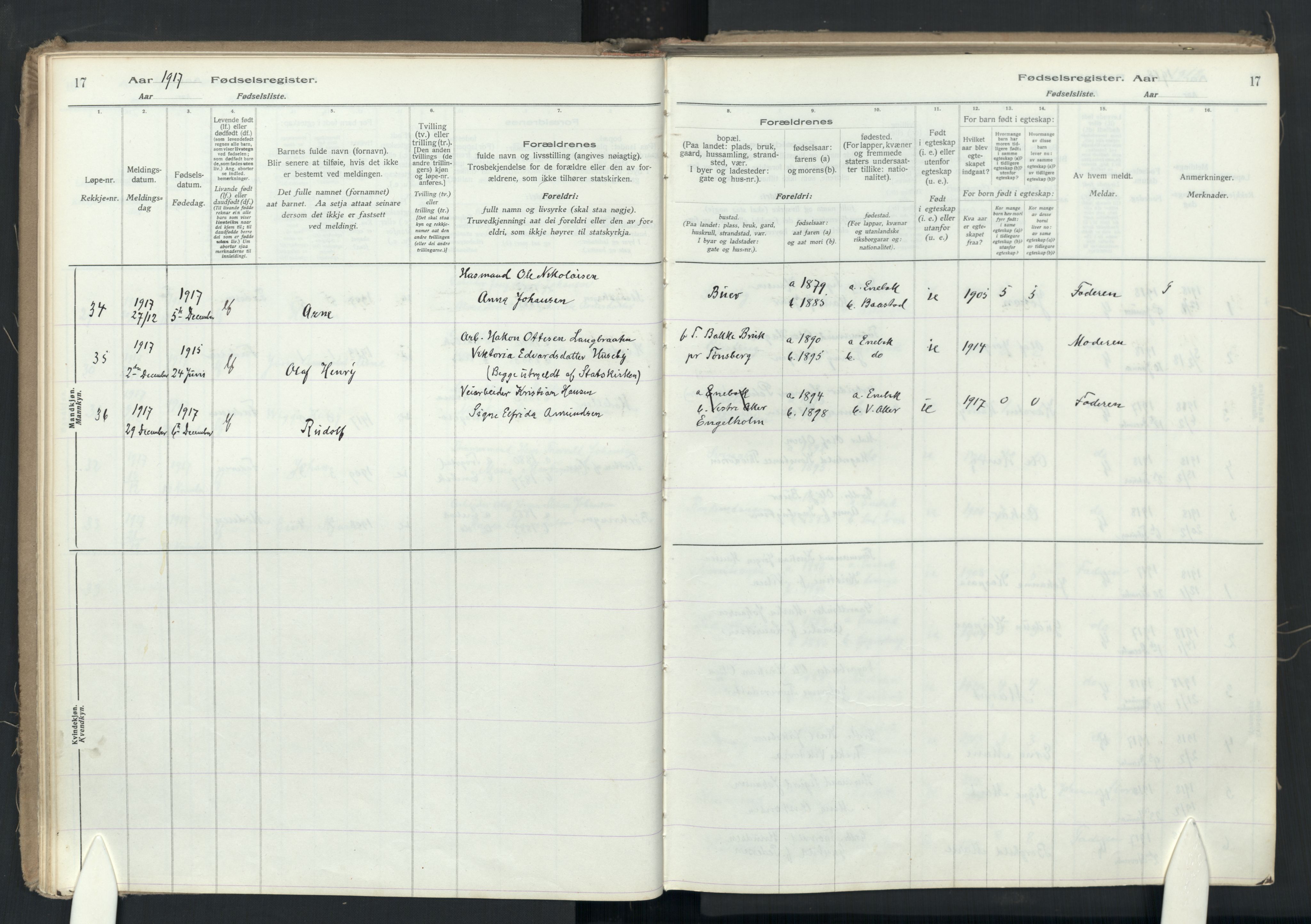 Enebakk prestekontor Kirkebøker, AV/SAO-A-10171c/J/Ja/L0001: Fødselsregister nr. I 1, 1916-1948, s. 17