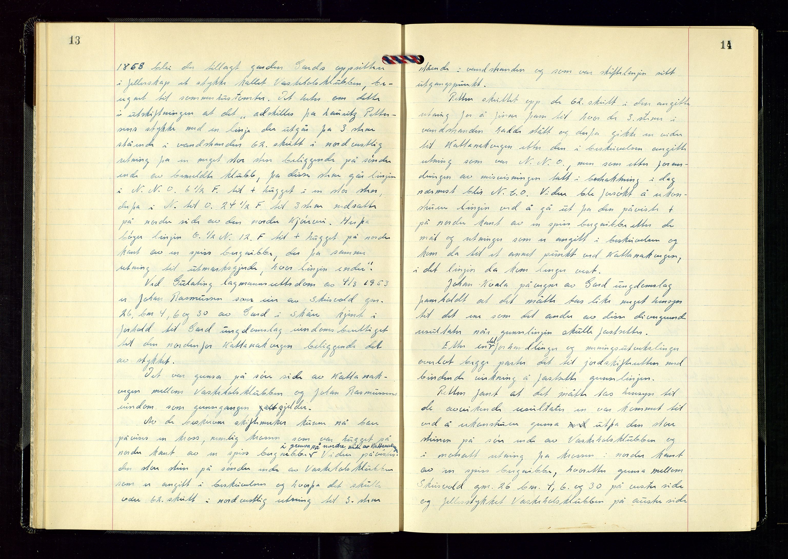 Nord-Rogaland jordskifterett, AV/SAST-A-102427/Oaa/L0006: Jordskifterettsbok nr. 27. Karmsund, 1955-1958, s. 13-14