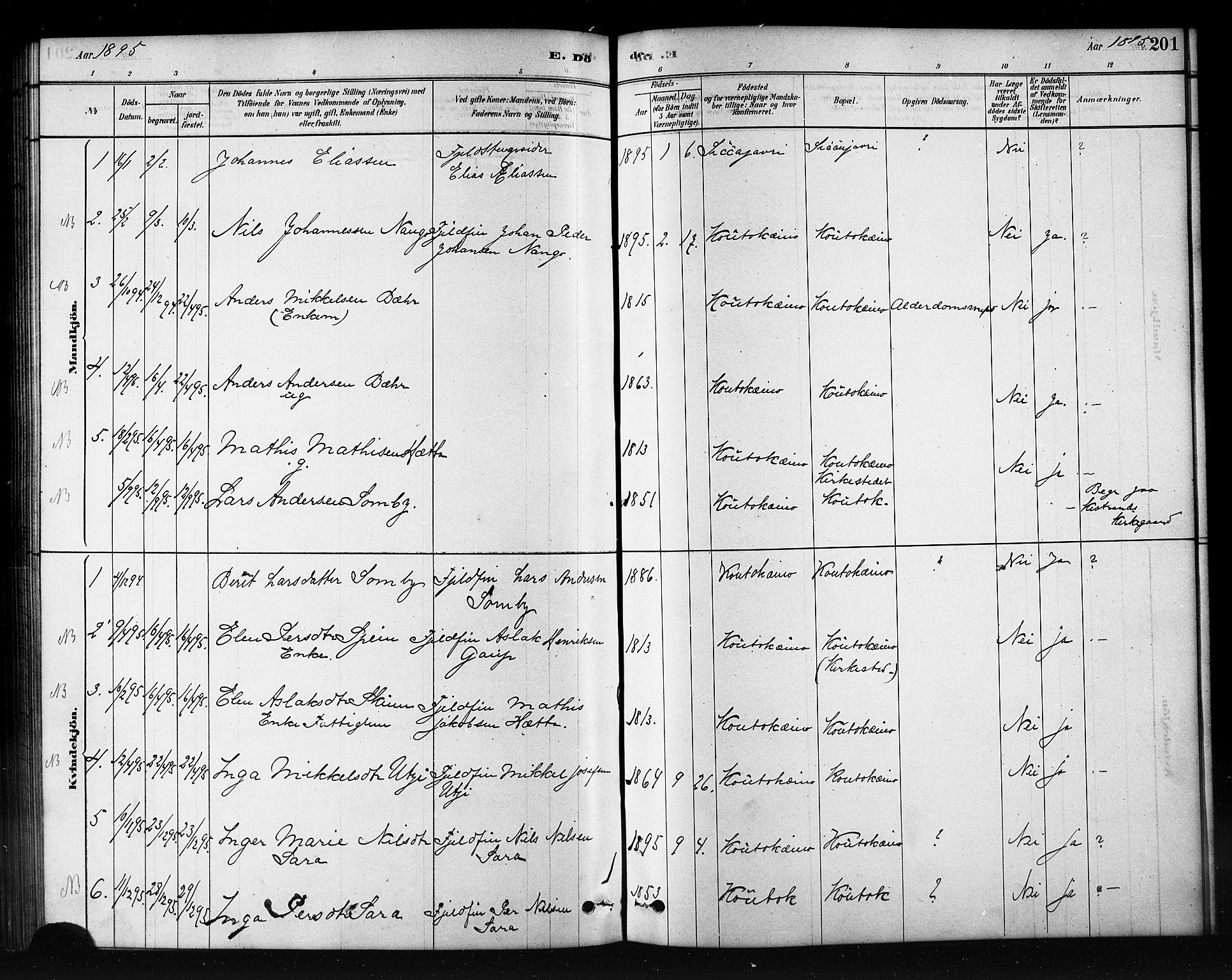 Kautokeino sokneprestembete, AV/SATØ-S-1340/H/Hb/L0002.klokk: Klokkerbok nr. 2, 1877-1896, s. 201