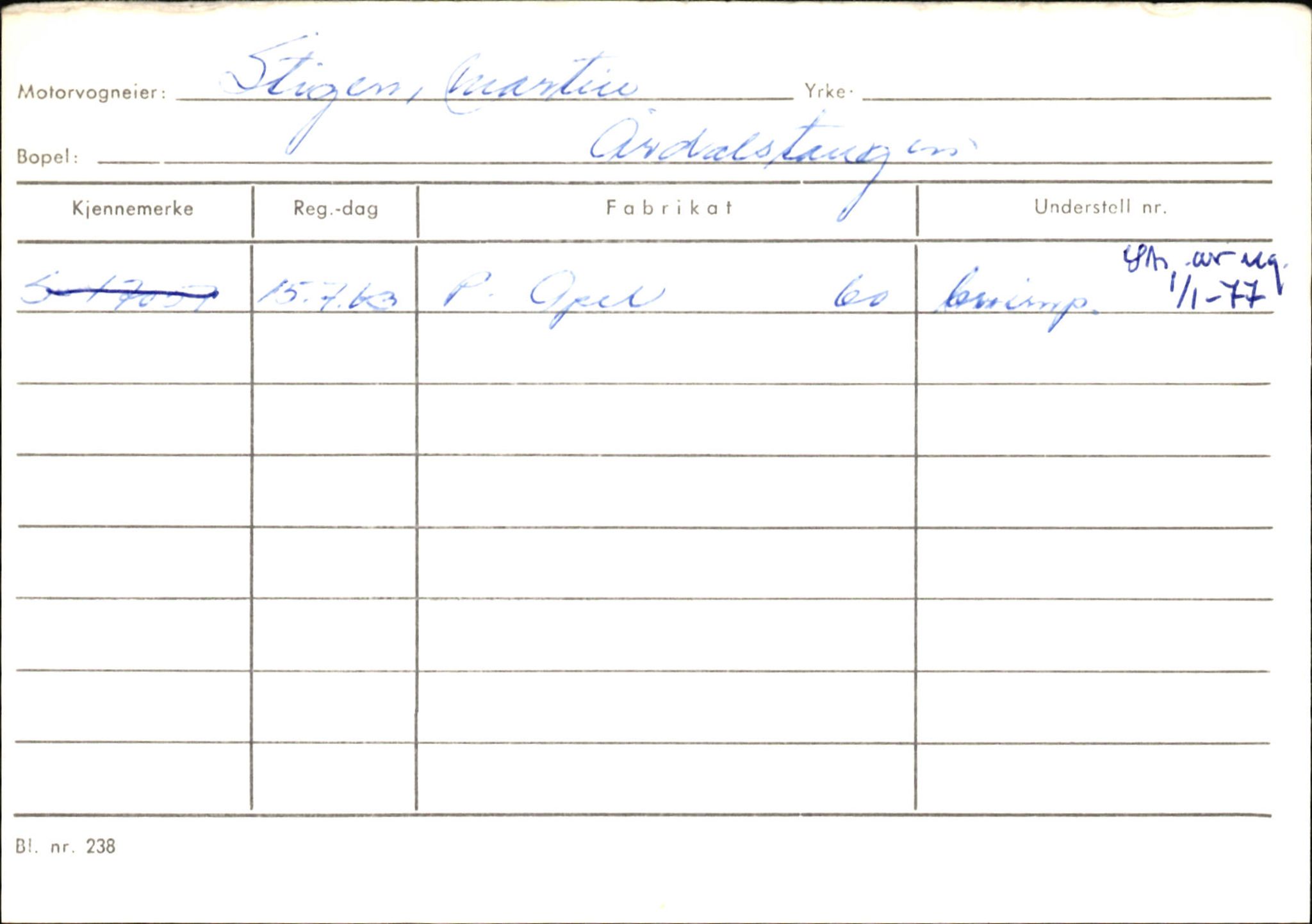 Statens vegvesen, Sogn og Fjordane vegkontor, SAB/A-5301/4/F/L0146: Registerkort Årdal R-Å samt diverse kort, 1945-1975, s. 620