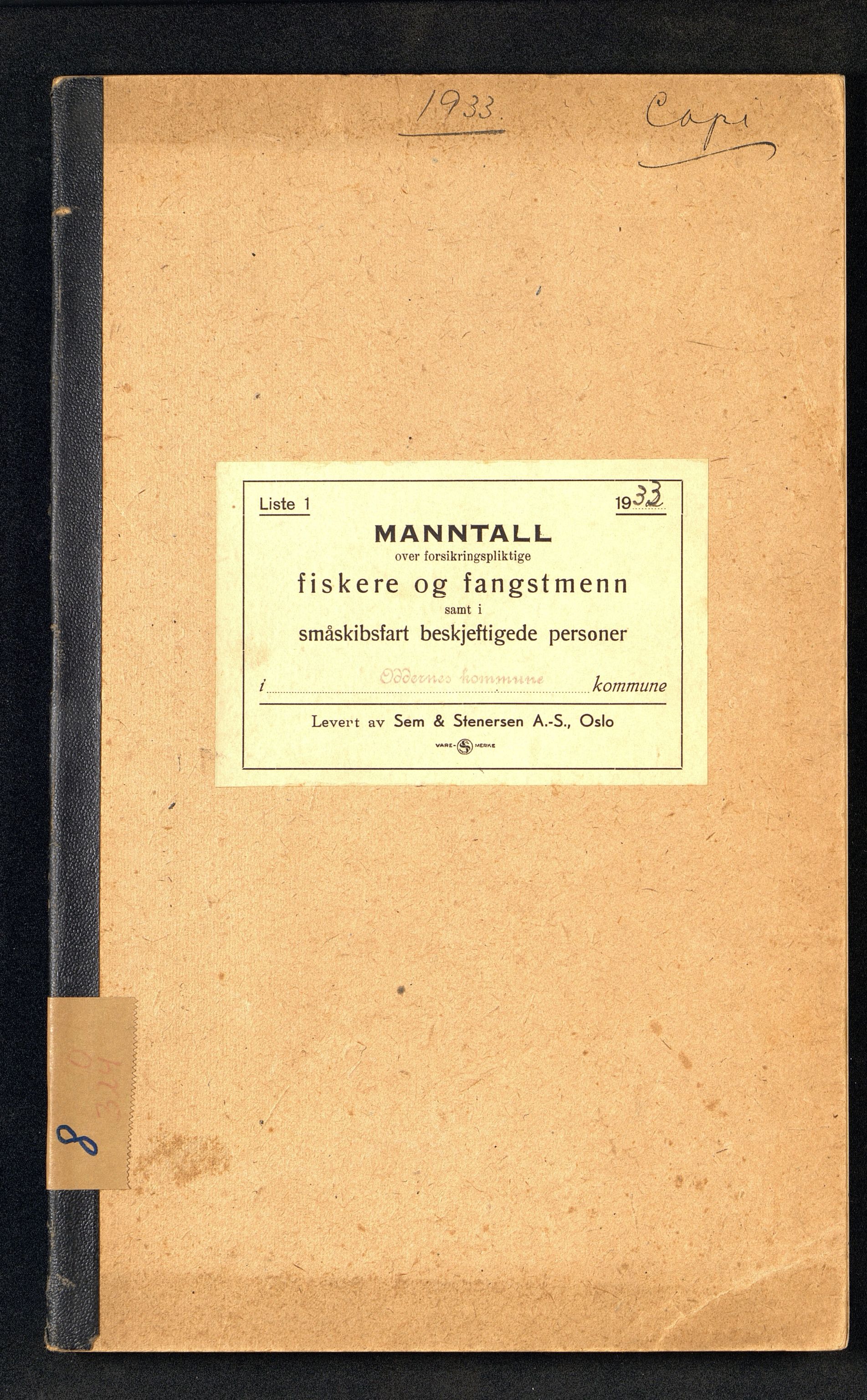 Oddernes kommune - Fiskermanntallnemnda, ARKSOR/1001OD622/F/L0001/0007: Manntall over forsikringspliktige fiskere og fangstmenn / Manntall over forsikringspliktige fiskere og fangstmenn, 1933