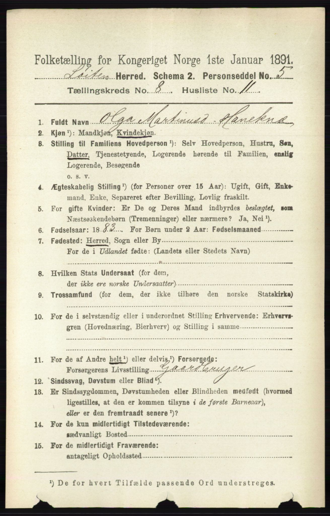 RA, Folketelling 1891 for 0415 Løten herred, 1891, s. 5348