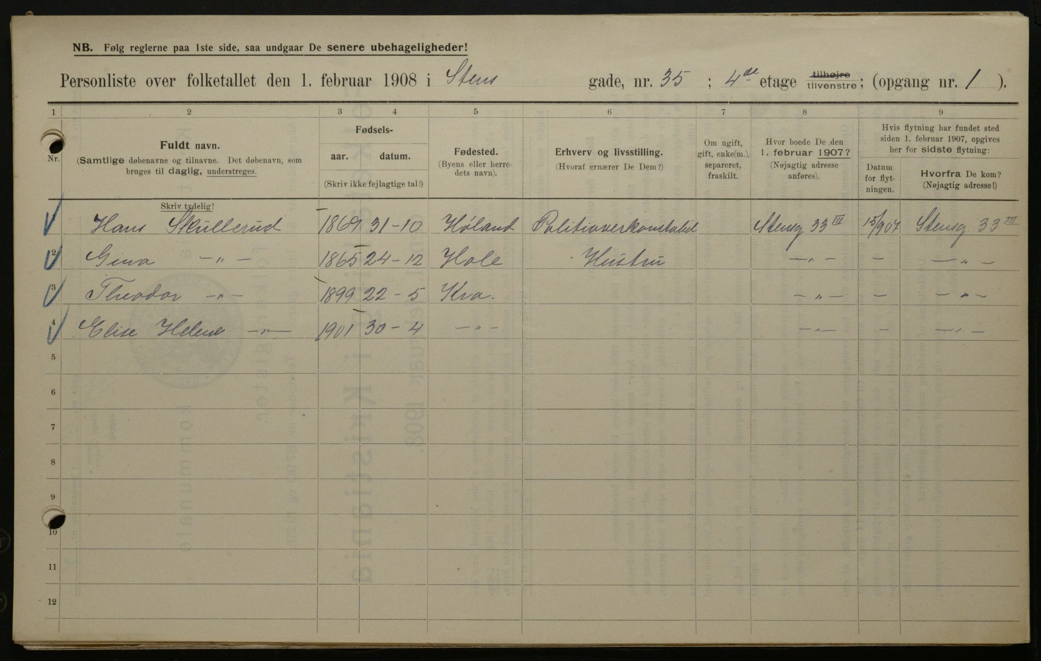 OBA, Kommunal folketelling 1.2.1908 for Kristiania kjøpstad, 1908, s. 91929