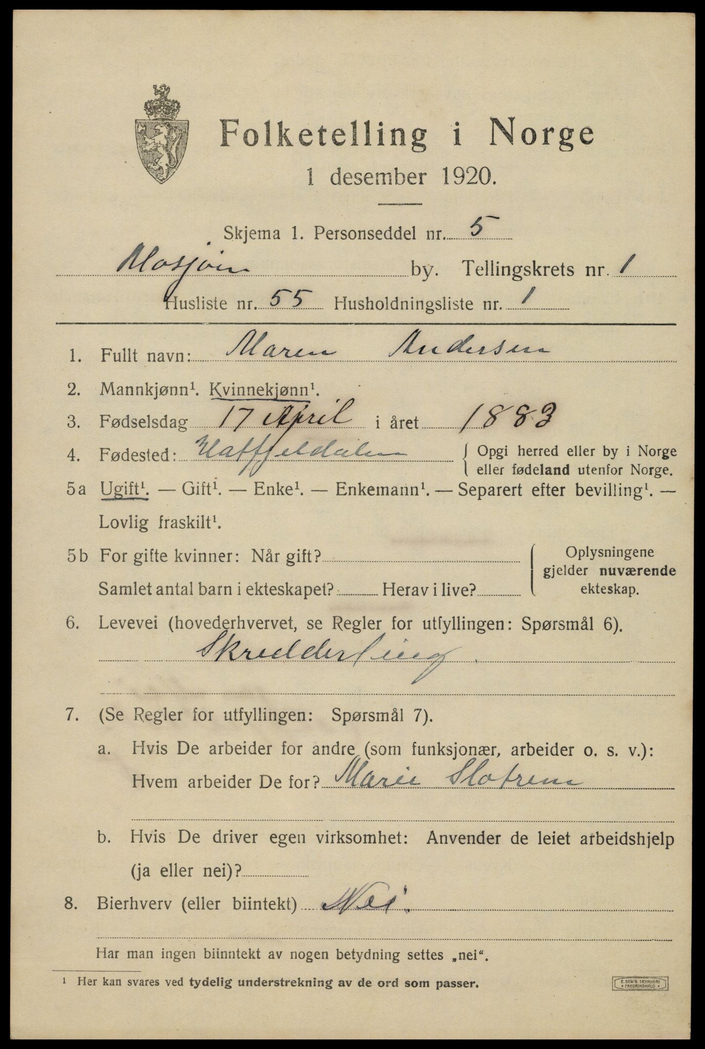 SAT, Folketelling 1920 for 1802 Mosjøen ladested, 1920, s. 2228