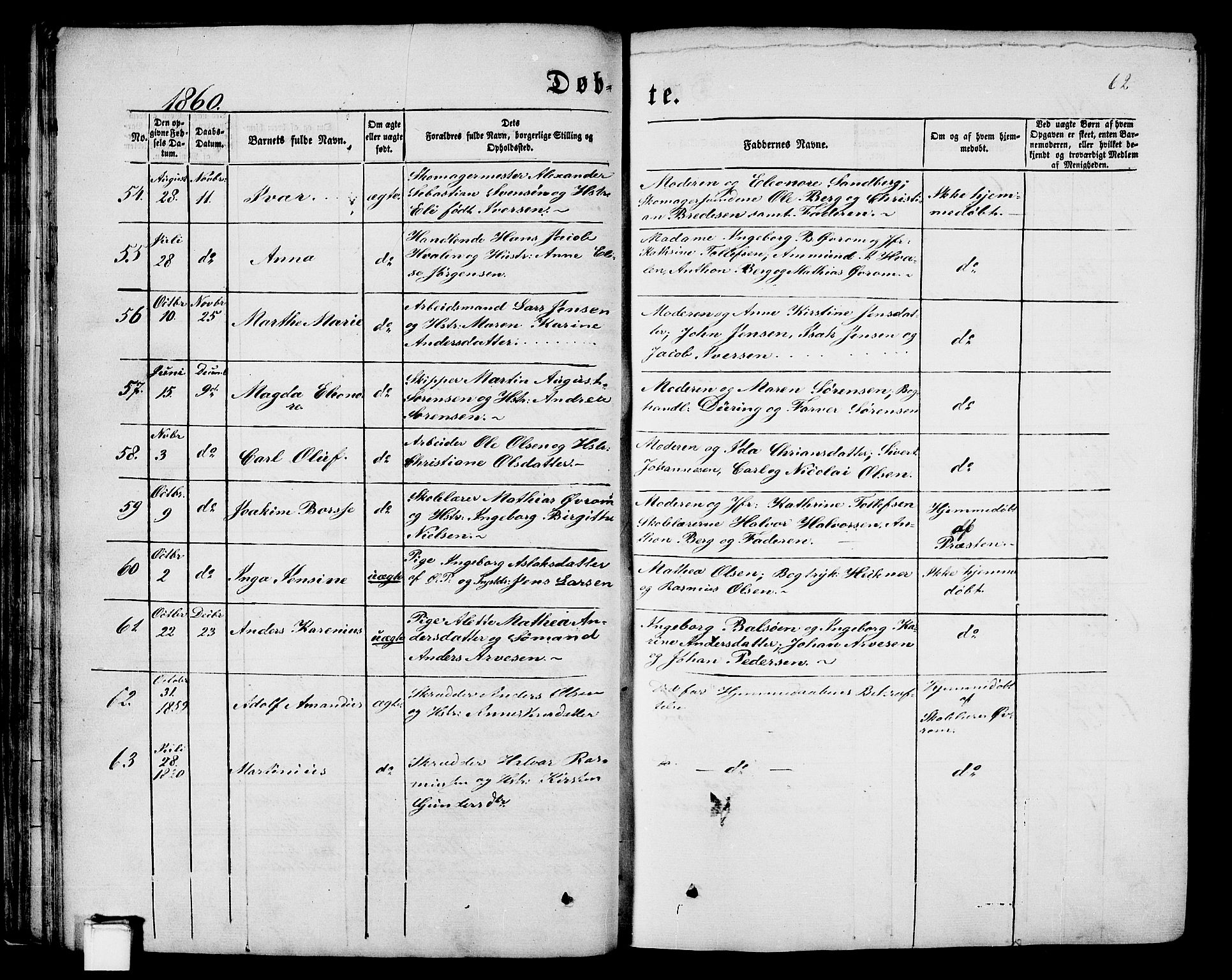 Porsgrunn kirkebøker , AV/SAKO-A-104/G/Gb/L0004: Klokkerbok nr. II 4, 1853-1882, s. 62