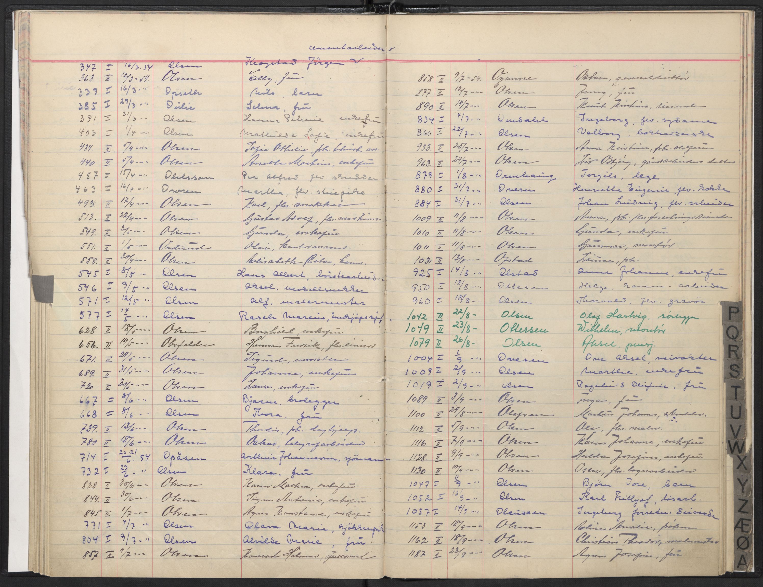 Oslo skifterett, SAO/A-10383/F/Fa/Faa/L0054: Register til dødsfallsprotokollene, 1954
