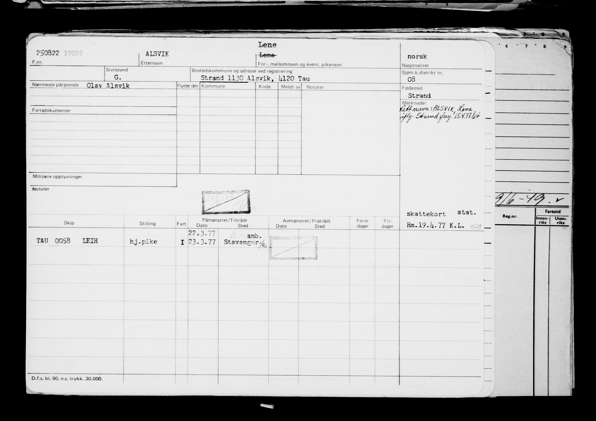 Direktoratet for sjømenn, AV/RA-S-3545/G/Gb/L0210: Hovedkort, 1922, s. 85