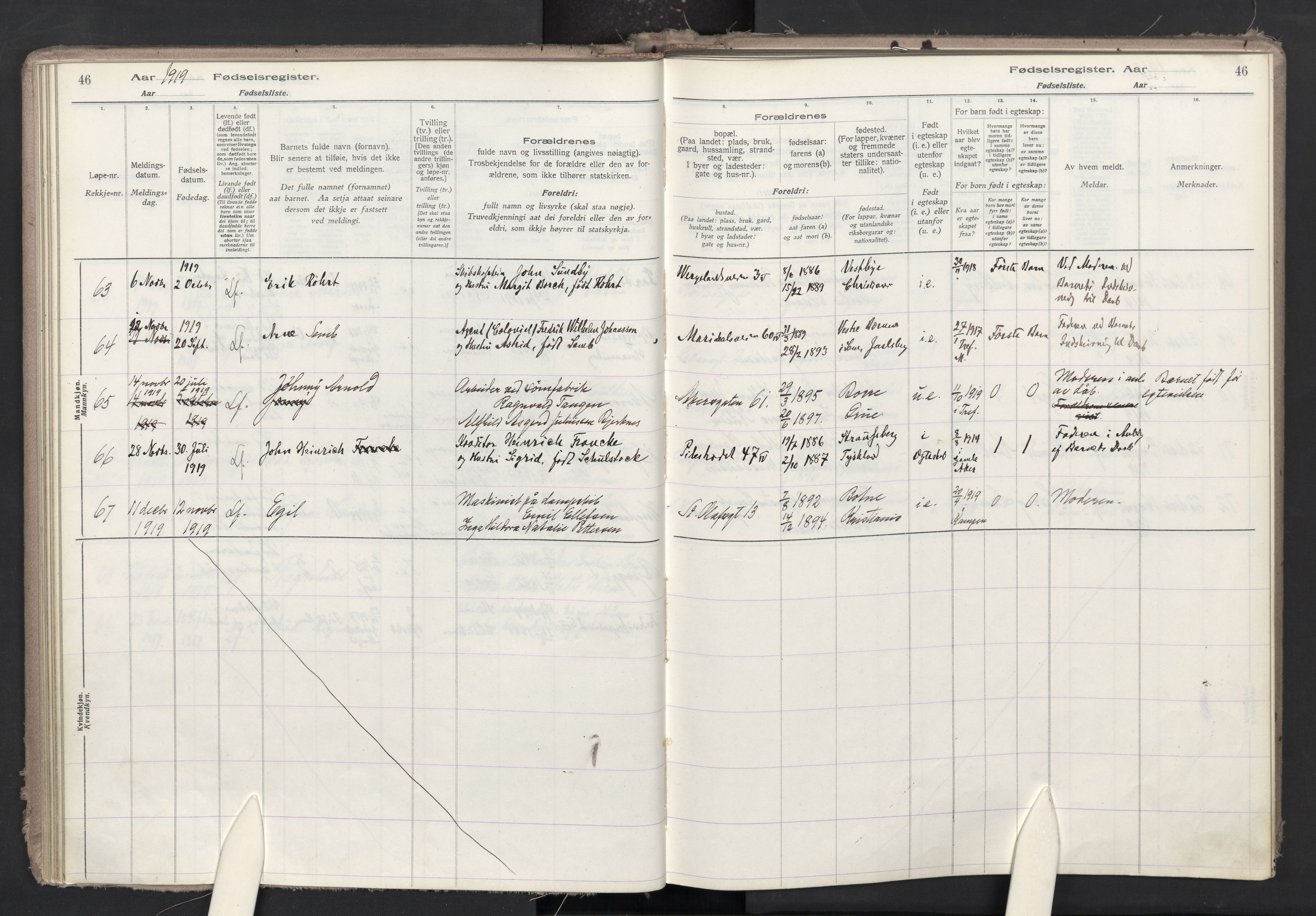 Trefoldighet prestekontor Kirkebøker, AV/SAO-A-10882/J/Ja/L0001: Fødselsregister nr. 1, 1916-1931, s. 46