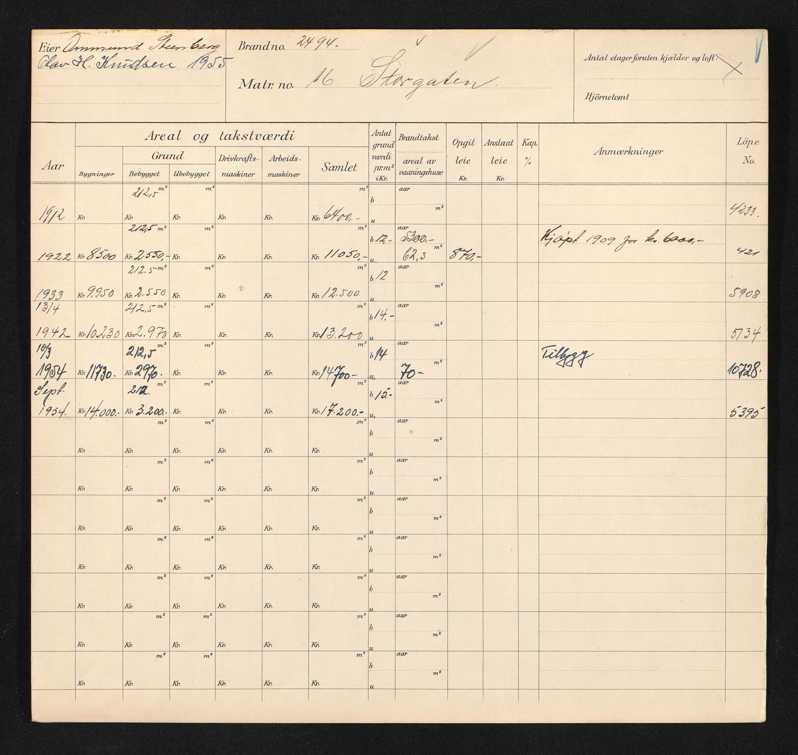 Stavanger kommune. Skattetakstvesenet, BYST/A-0440/F/Fa/Faa/L0041/0002: Skattetakstkort / Storgata 6 - Storhaug Allé - Storhaugveien 3