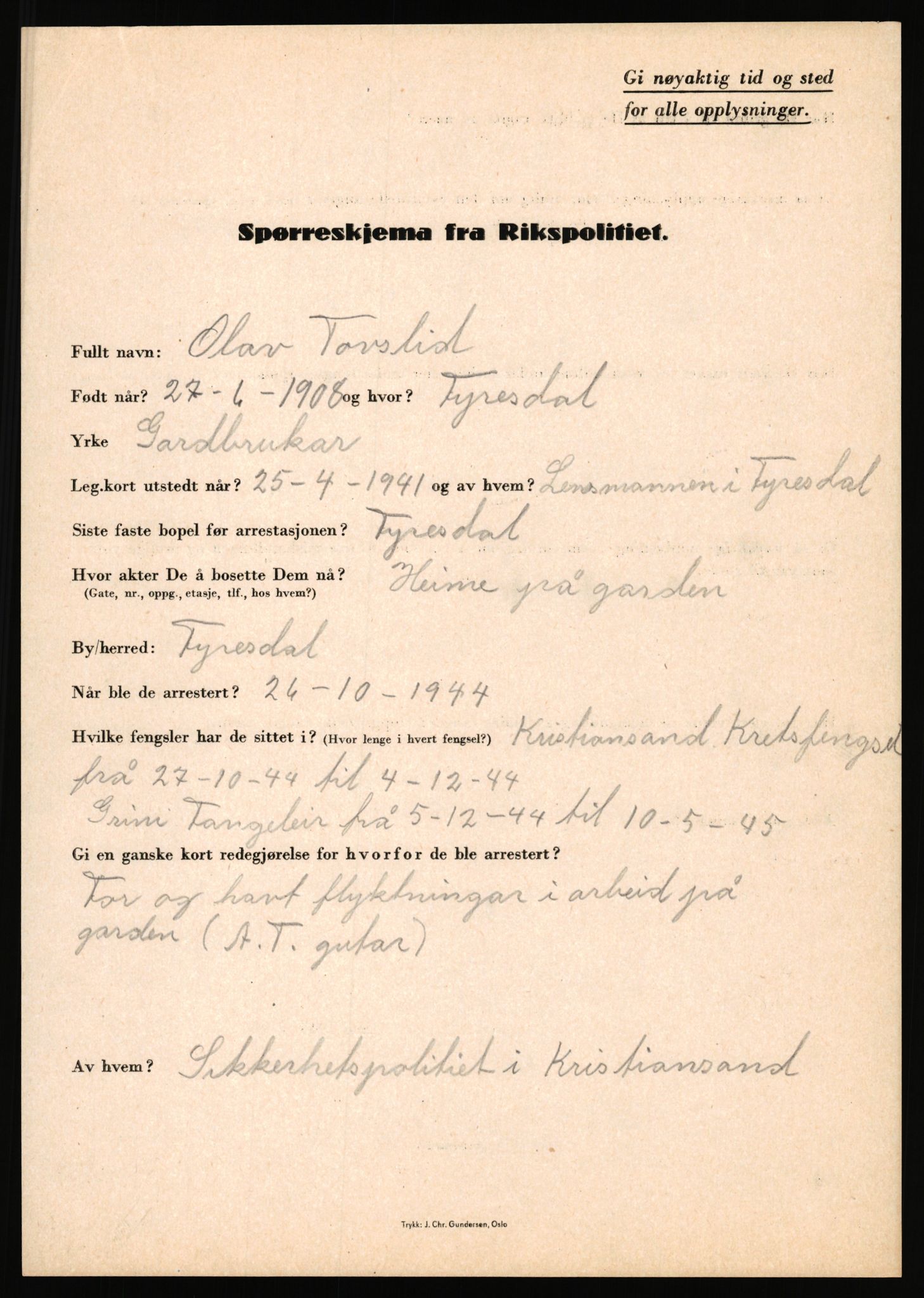 Rikspolitisjefen, AV/RA-S-1560/L/L0017: Tidemann, Hermann G. - Veum, Tjostolv, 1940-1945, s. 375