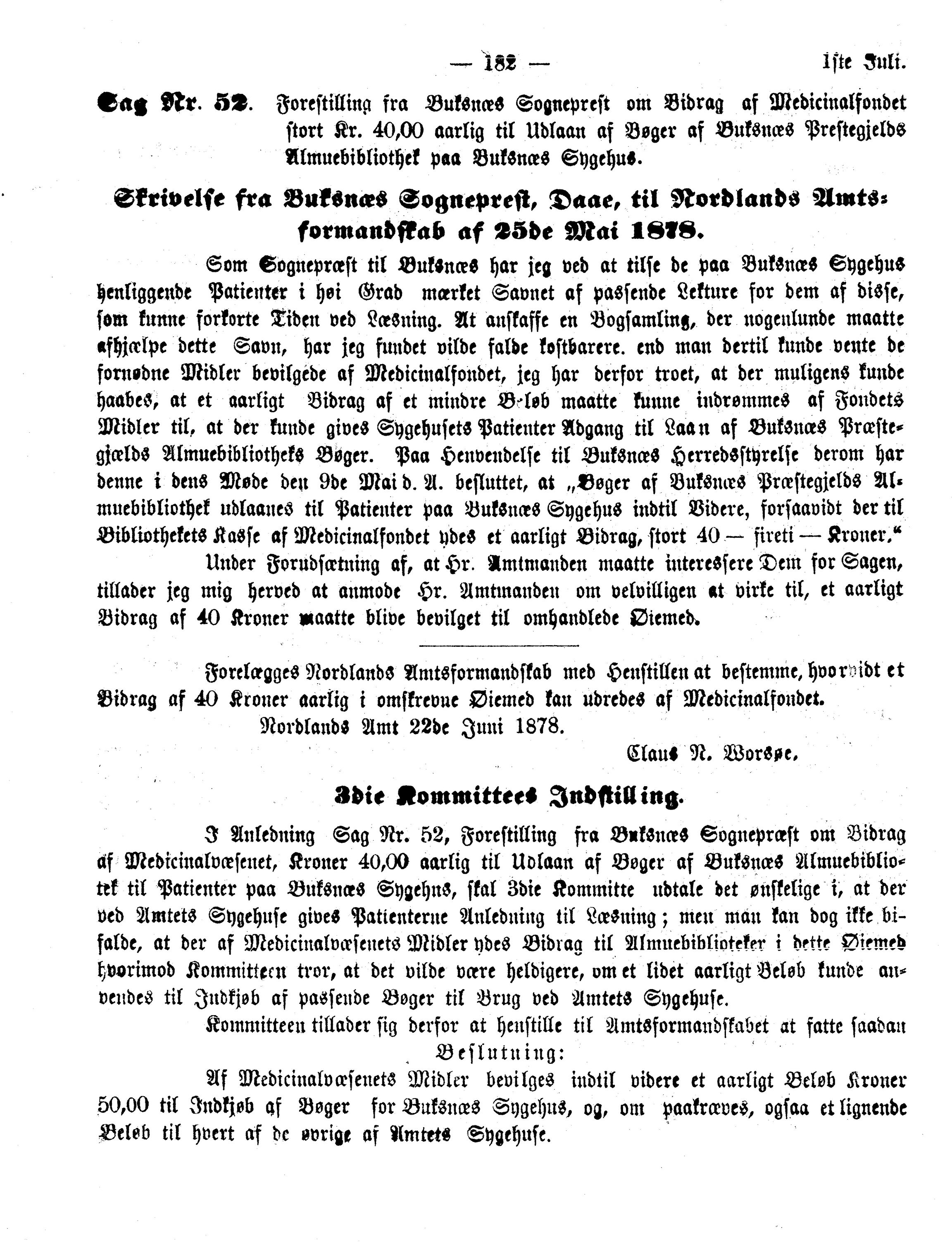 Nordland Fylkeskommune. Fylkestinget, AIN/NFK-17/176/A/Ac/L0012: Fylkestingsforhandlinger 1878, 1878