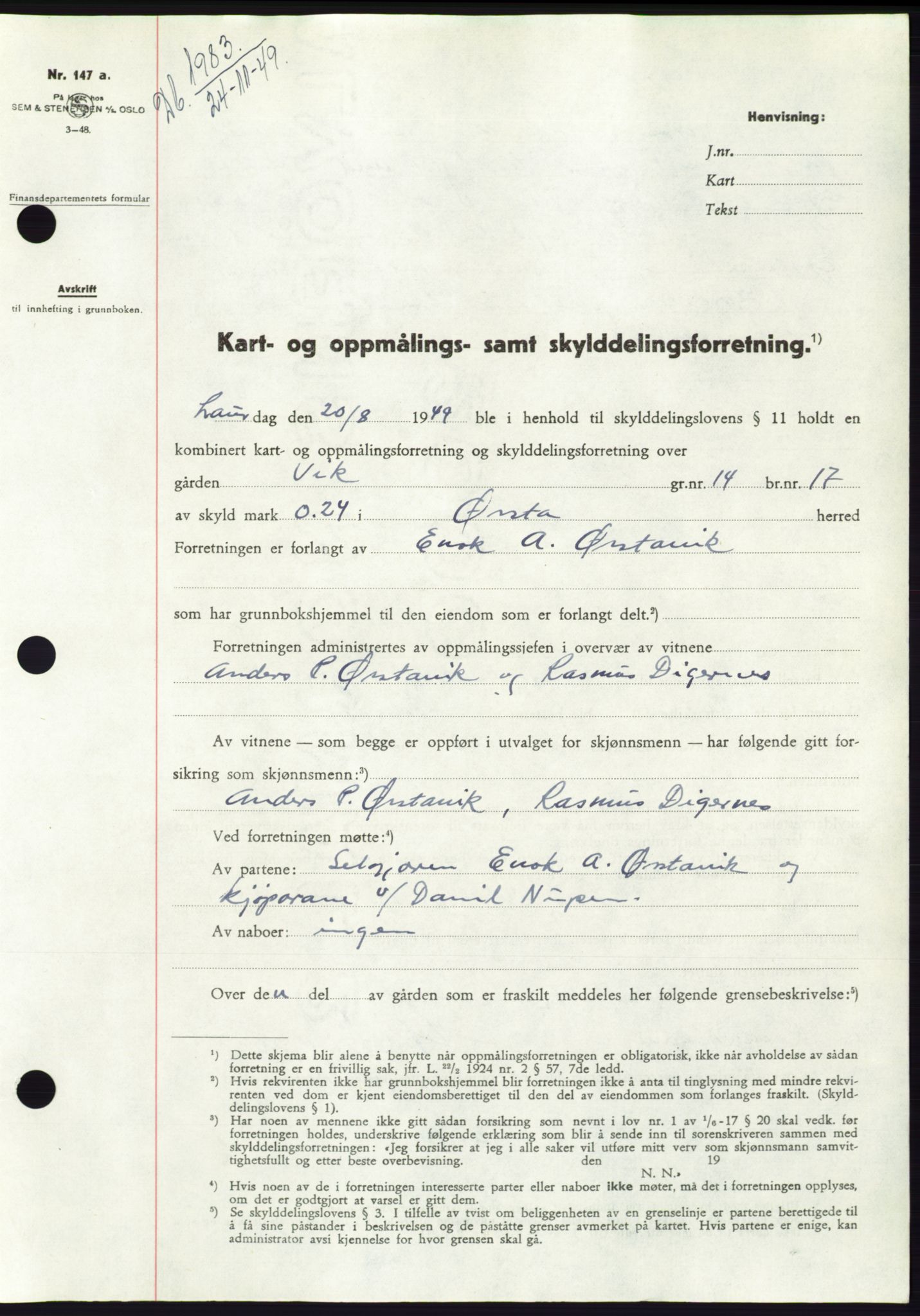 Søre Sunnmøre sorenskriveri, SAT/A-4122/1/2/2C/L0085: Pantebok nr. 11A, 1949-1949, Dagboknr: 1983/1949