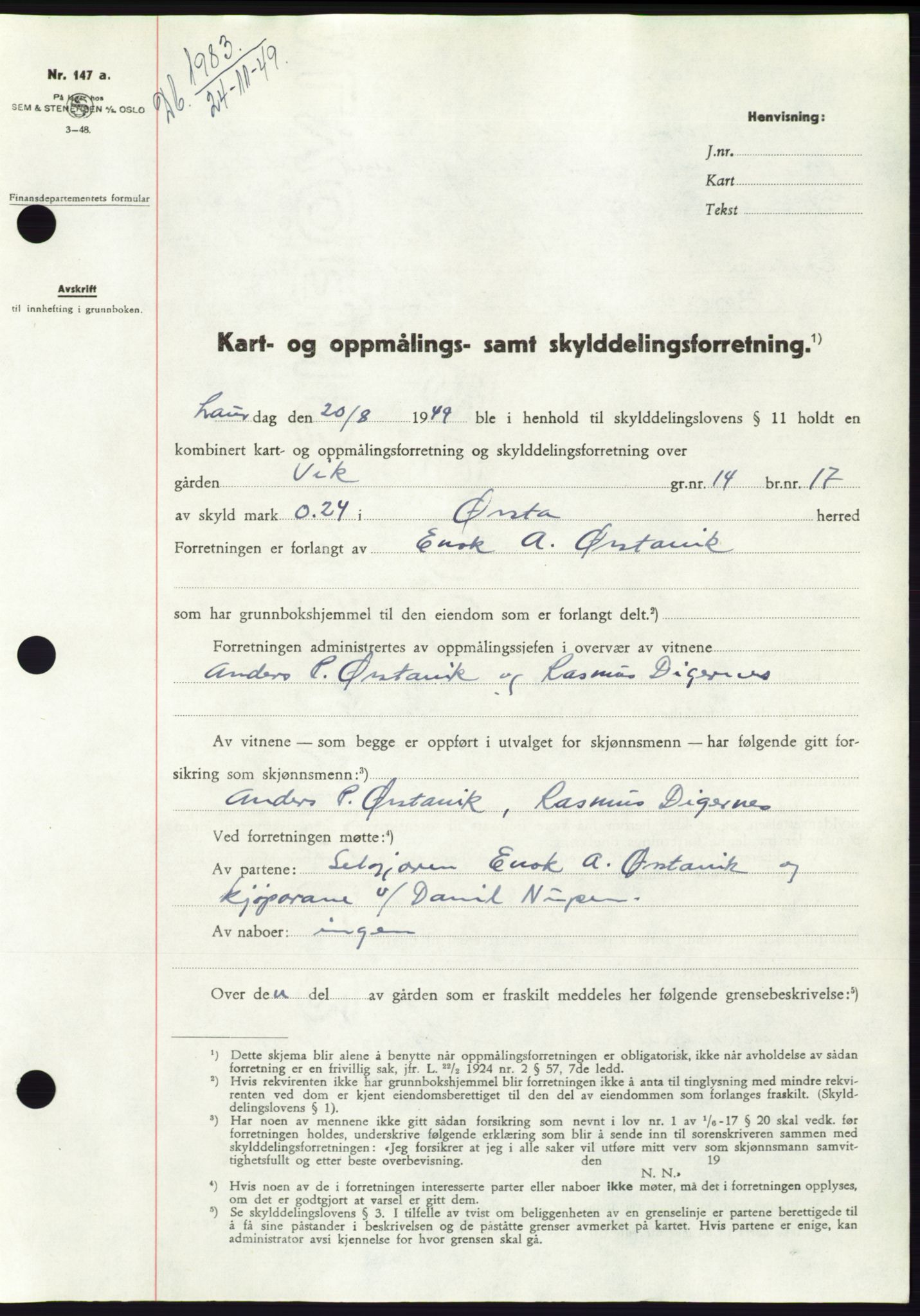 Søre Sunnmøre sorenskriveri, AV/SAT-A-4122/1/2/2C/L0085: Pantebok nr. 11A, 1949-1949, Dagboknr: 1983/1949