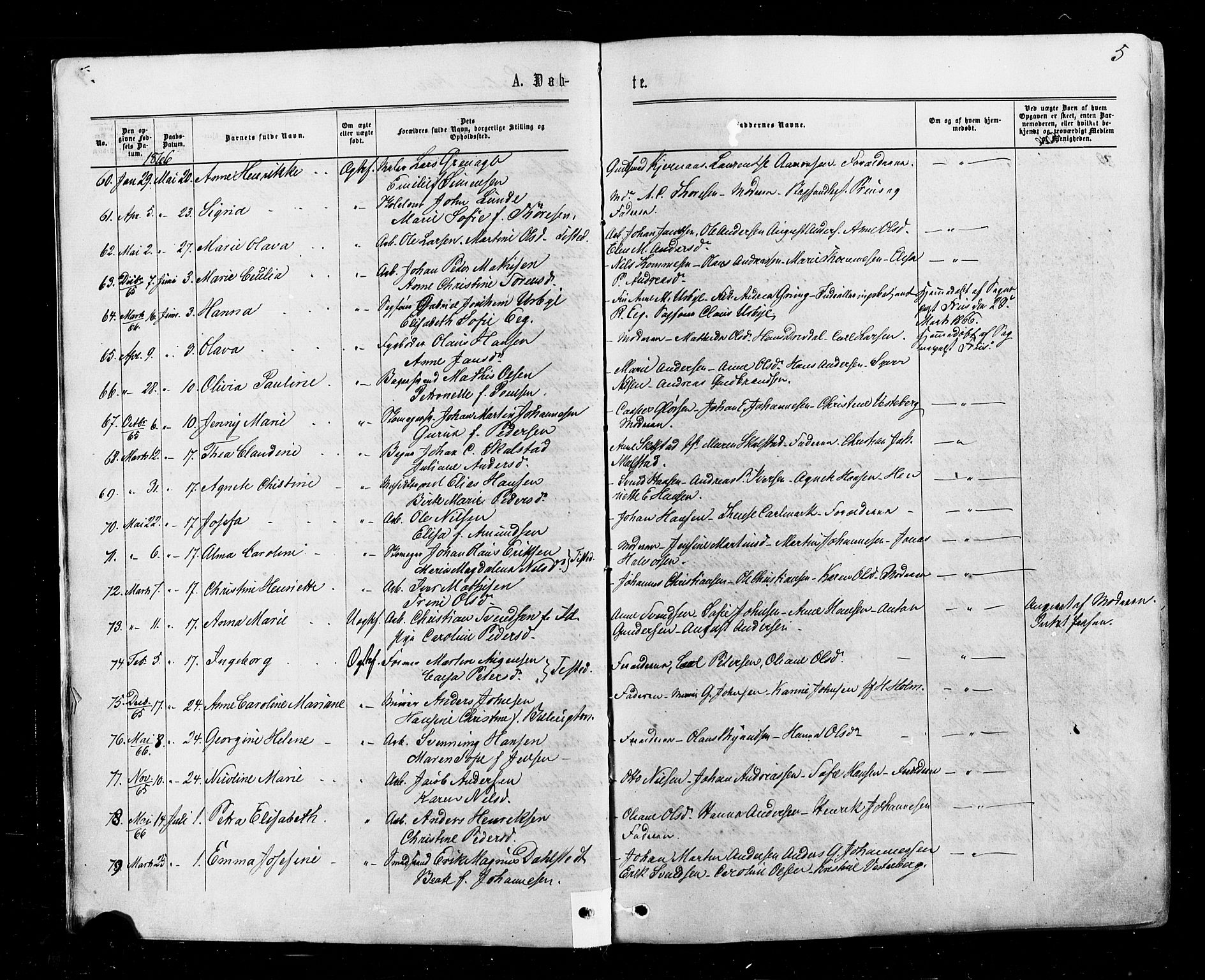 Halden prestekontor Kirkebøker, AV/SAO-A-10909/F/Fa/L0009: Ministerialbok nr. I 9, 1866-1877, s. 5