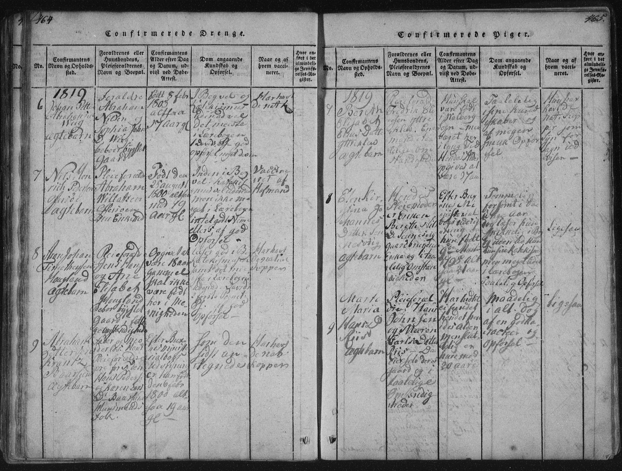 Ministerialprotokoller, klokkerbøker og fødselsregistre - Nordland, AV/SAT-A-1459/881/L1164: Klokkerbok nr. 881C01, 1818-1853, s. 464-465