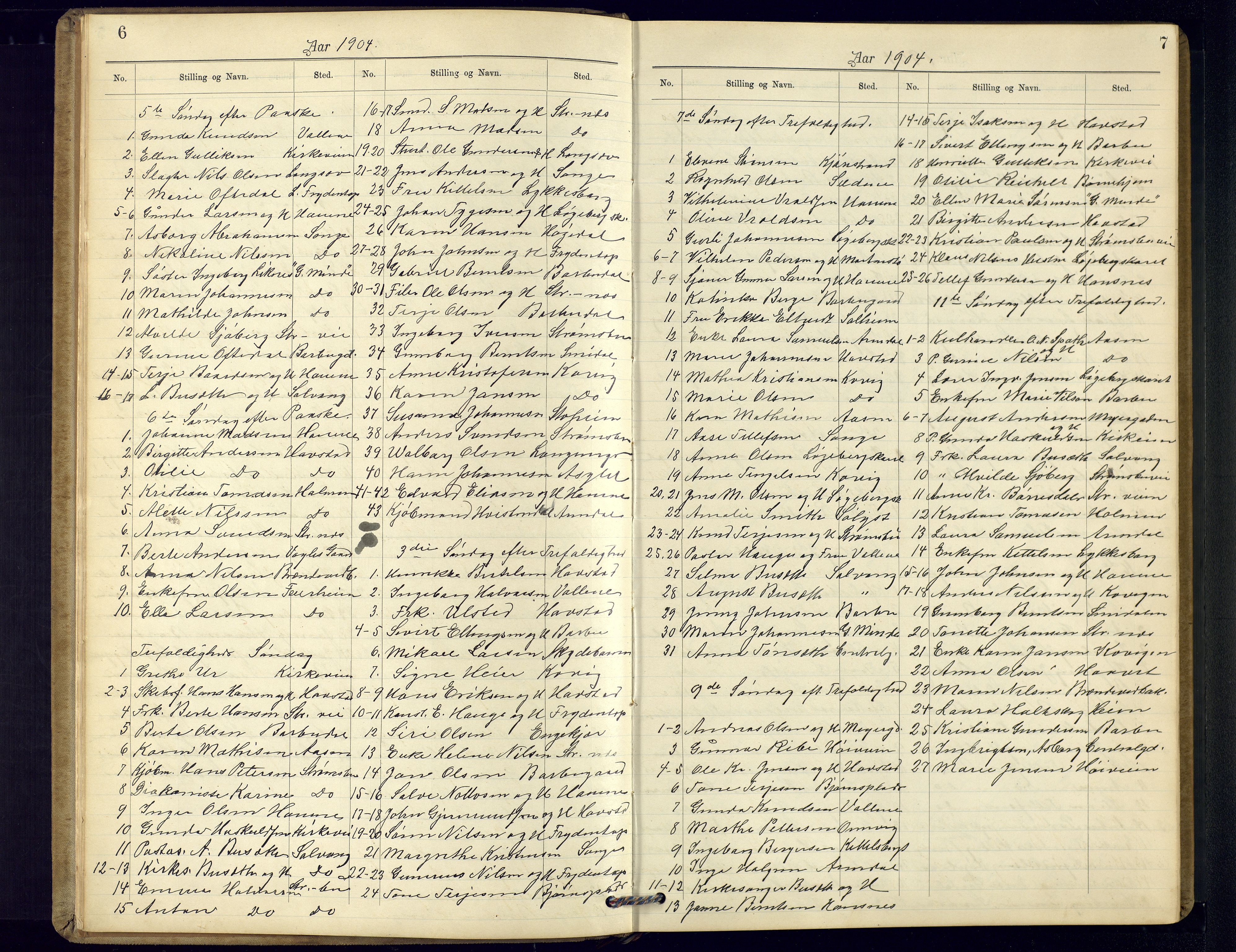 Barbu sokneprestkontor, AV/SAK-1111-0003/F/Fc/L0002: Kommunikantprotokoll nr. C-2, 1903-1940, s. 6-7