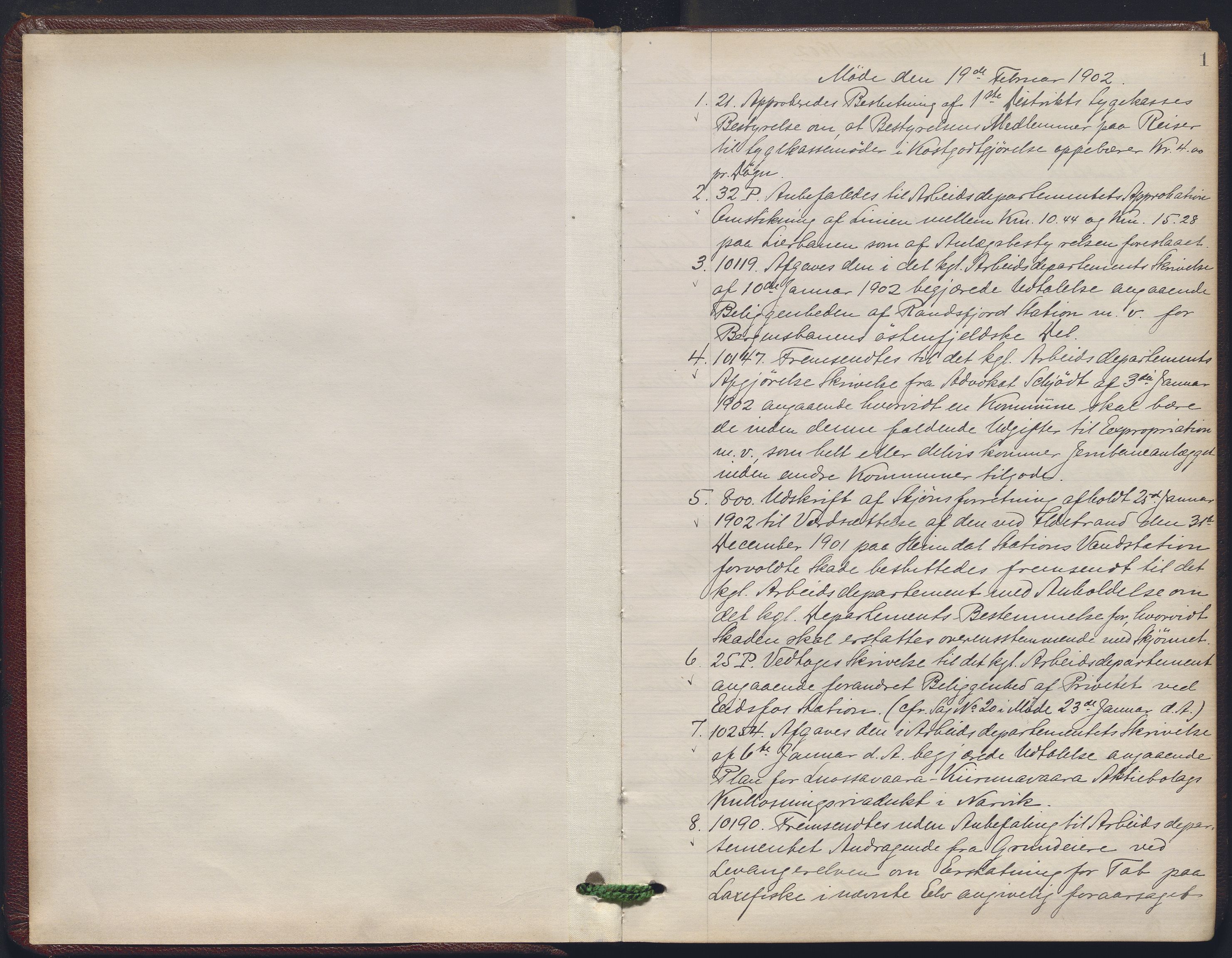 Norges statsbaner, Administrasjons- økonomi- og personalavdelingen, AV/RA-S-3412/A/Aa/L0006: Forhandlingsprotokoll, 1902-1903, s. 1