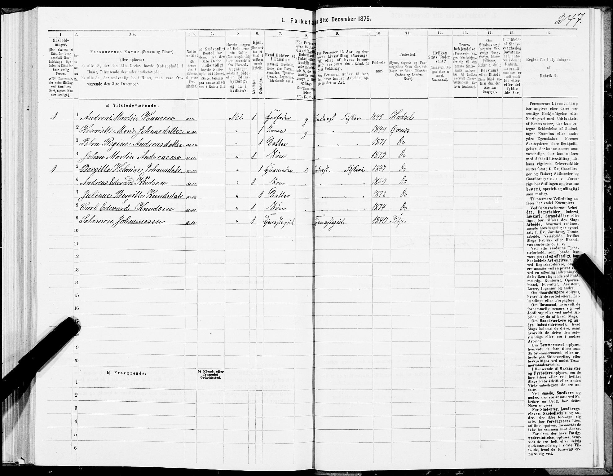 SAT, Folketelling 1875 for 1868P Øksnes prestegjeld, 1875, s. 1247