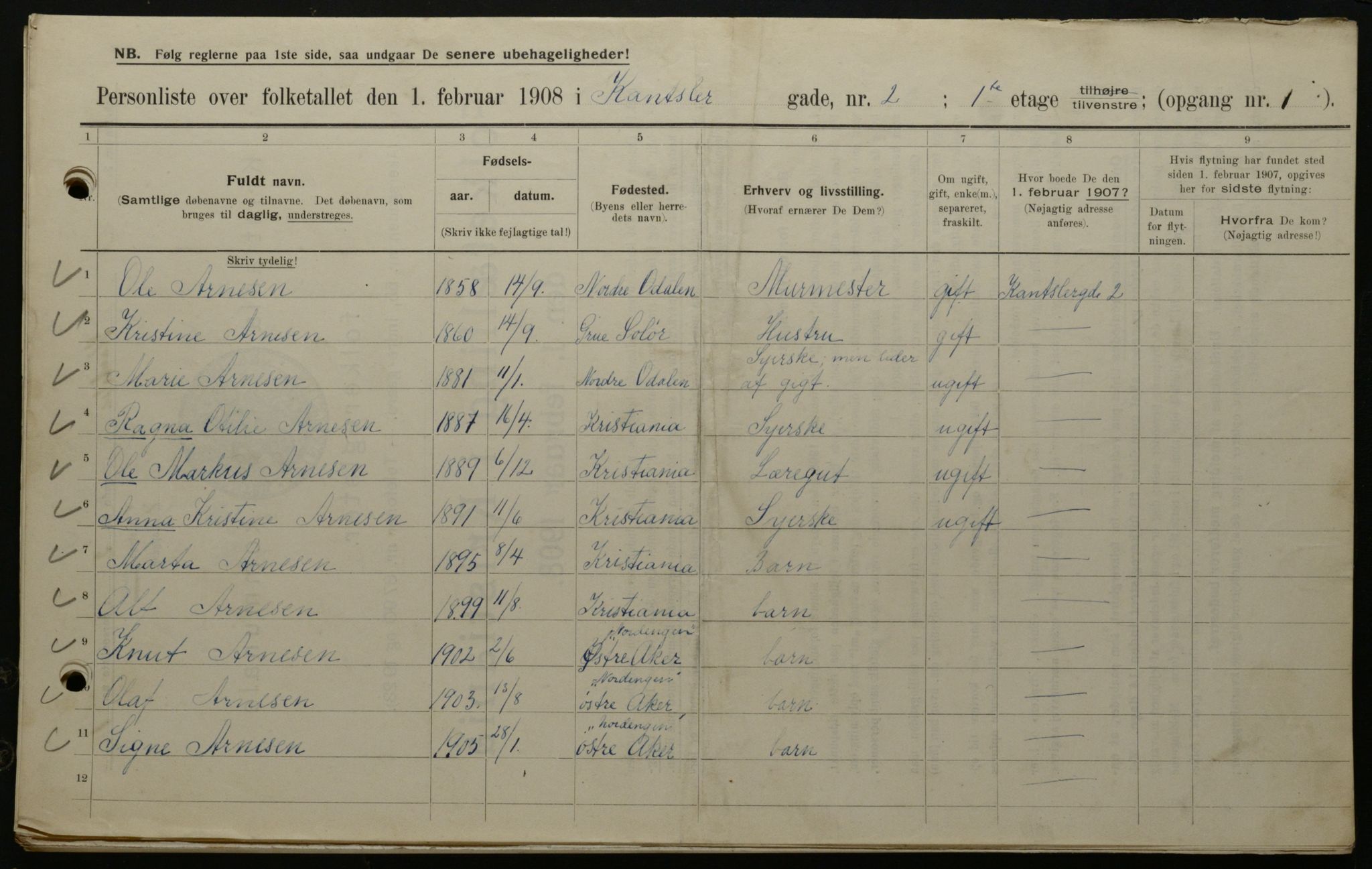 OBA, Kommunal folketelling 1.2.1908 for Kristiania kjøpstad, 1908, s. 42943