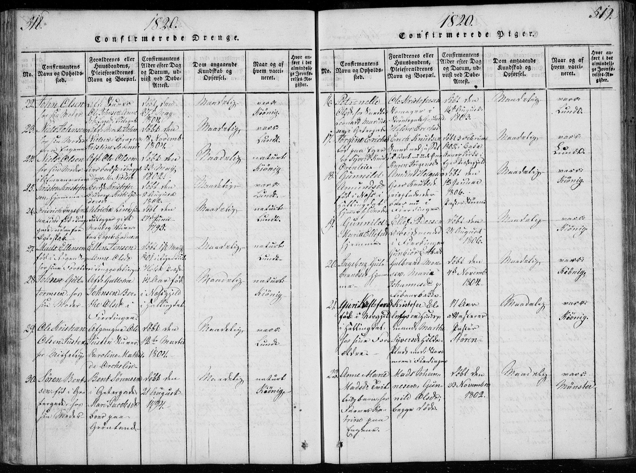 Bragernes kirkebøker, AV/SAKO-A-6/F/Fa/L0007: Ministerialbok nr. I 7, 1815-1829, s. 518-519