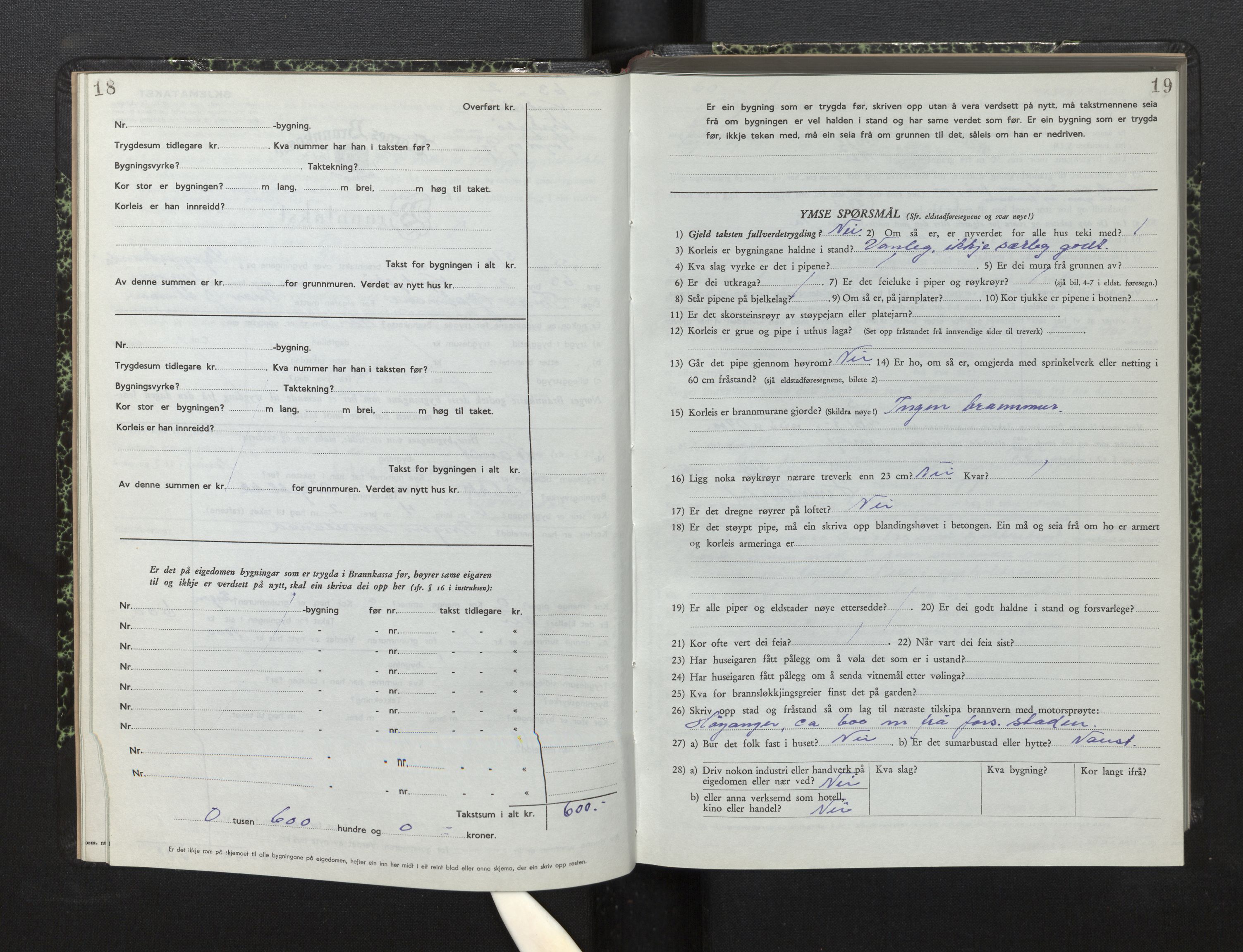 Lensmannen i Kyrkjebø, AV/SAB-A-29001/0012/L0008: Branntakstprotokoll, skjematakst, 1954-1960, s. 18-19