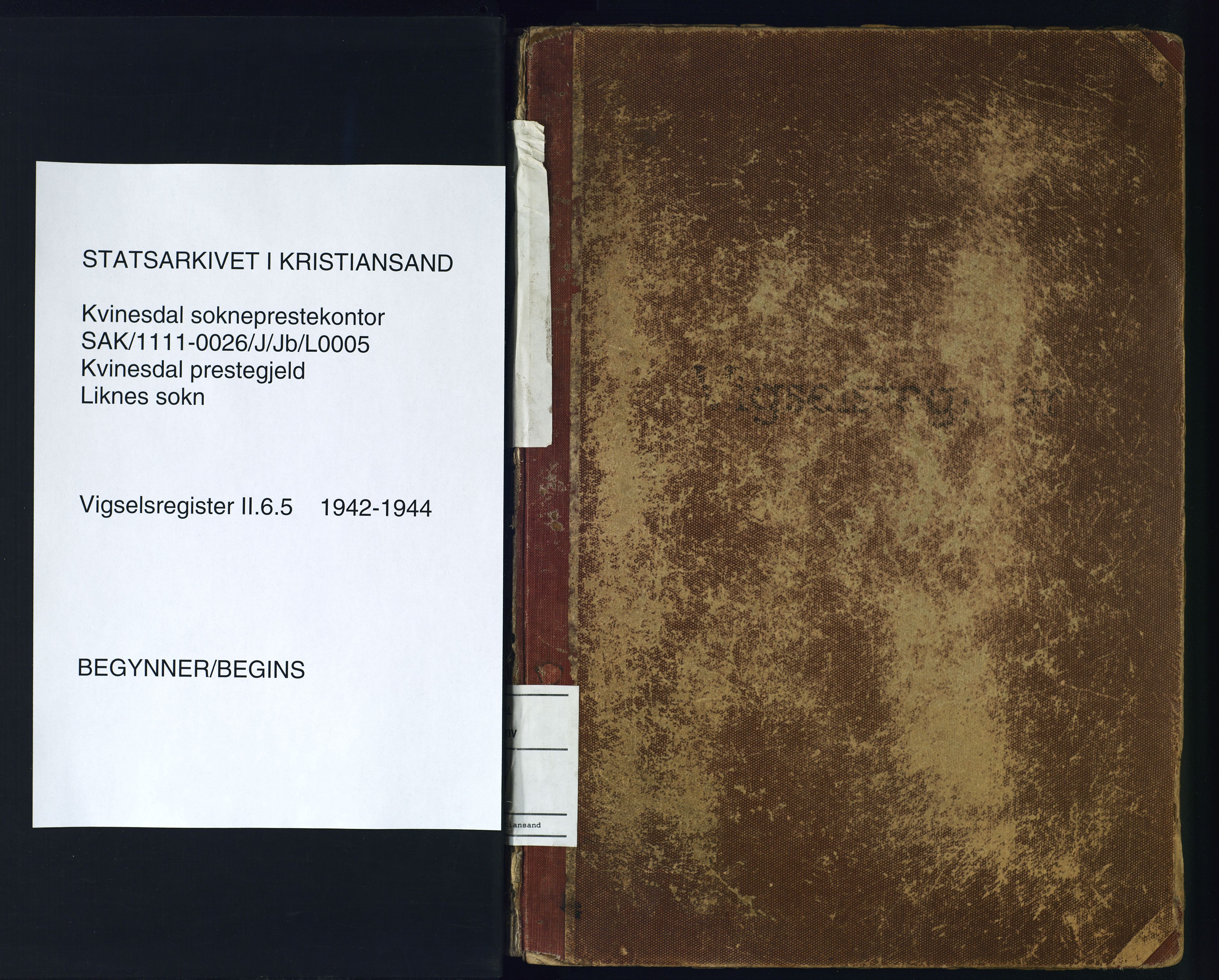 Kvinesdal sokneprestkontor, AV/SAK-1111-0026/J/Jb/L0005: Vigselsregister nr. II.6.5, 1942-1944