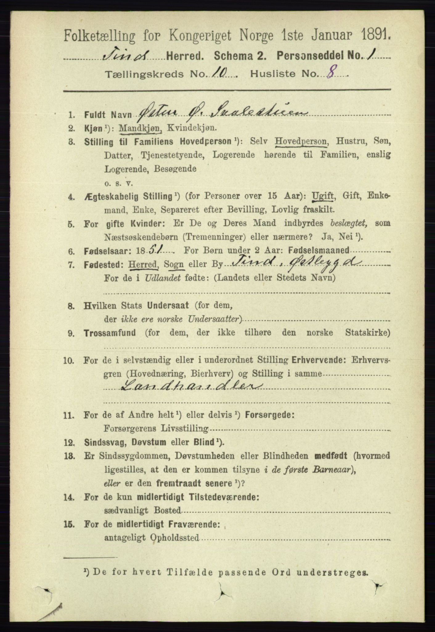 RA, Folketelling 1891 for 0826 Tinn herred, 1891, s. 2014