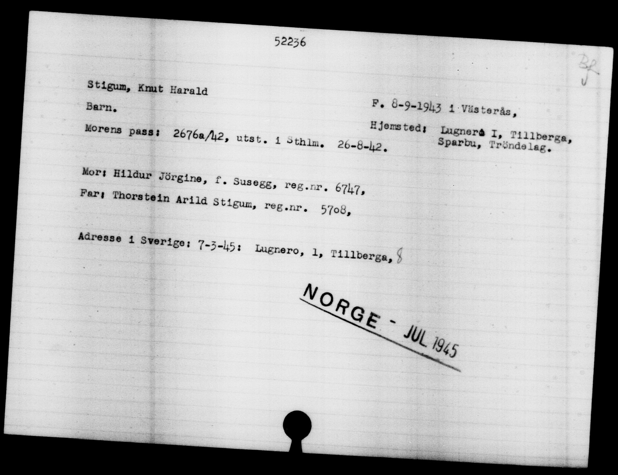 Utenriksstasjonene, Legasjonen i Stockholm, Flyktningkontoret, AV/RA-S-6753/V/Va/L0019: Kjesäterkartoteket, flyktninger med registreringsnr. 49600-55060, 1940-1945, s. 1708